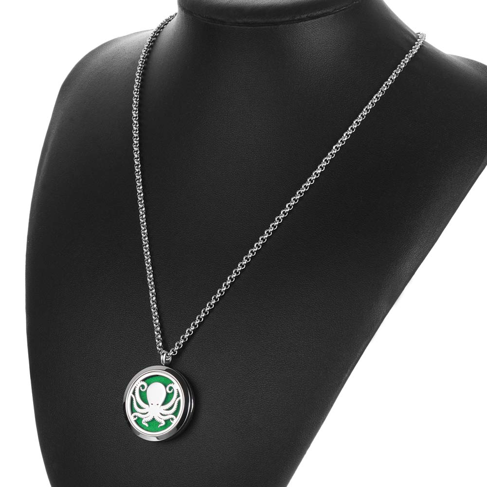 Popeoiuh Essential Oil Diffuser Necklace Stainless Steel Aromatherapy Octopus Animal Locket Pendant with 24" Chain & 8 Pads - Birthday Christmas Perfume Jewelry Gift for Women Men