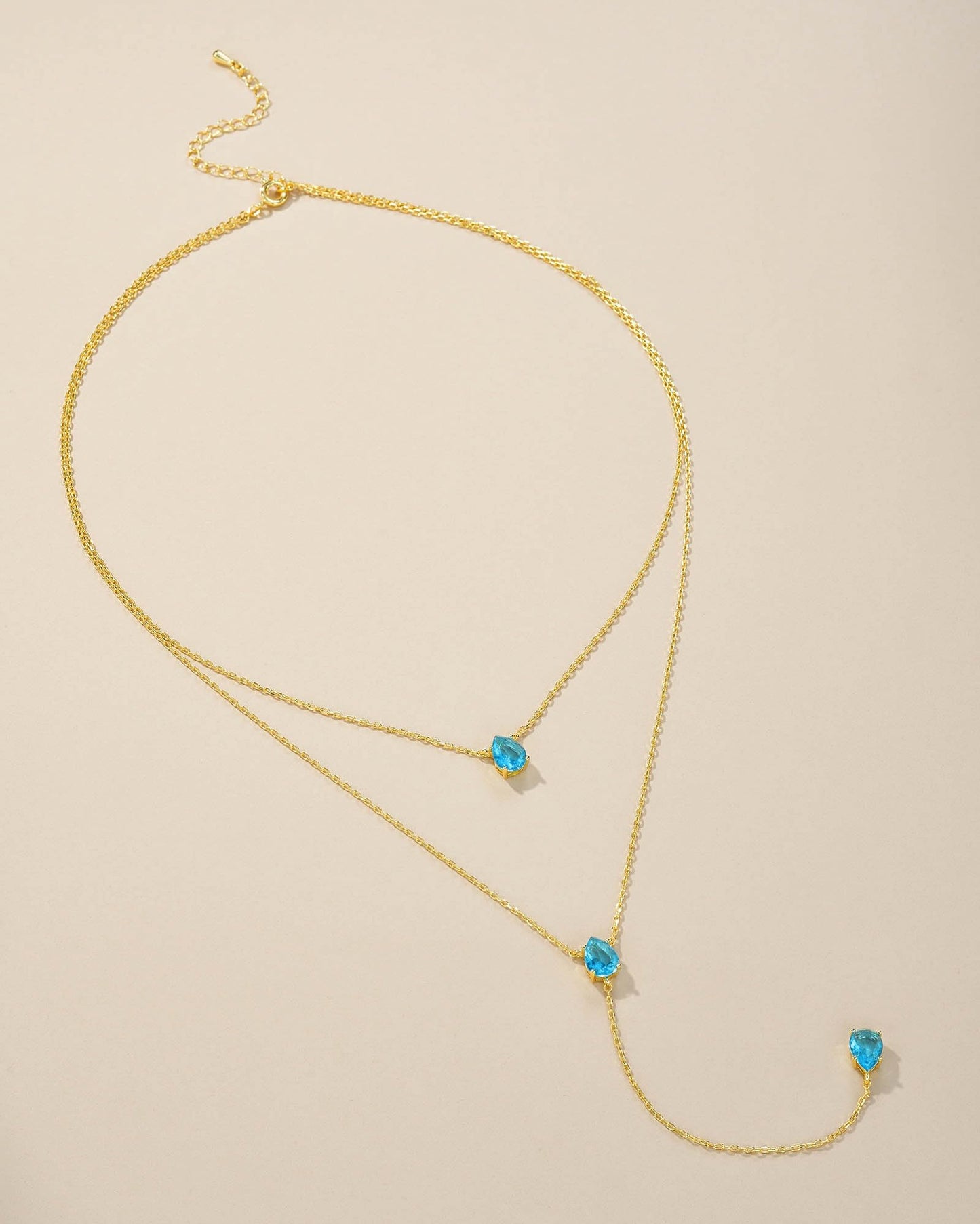 SNGIA Long 18K Gold Plated Blue Green Red Layered Pendant Necklace For Women (Emerald, Ruby, Seafoam, Sky, Sapphire, Pink), Dainty Birthstone Necklace, Statement Necklace Jewelry Gifts.