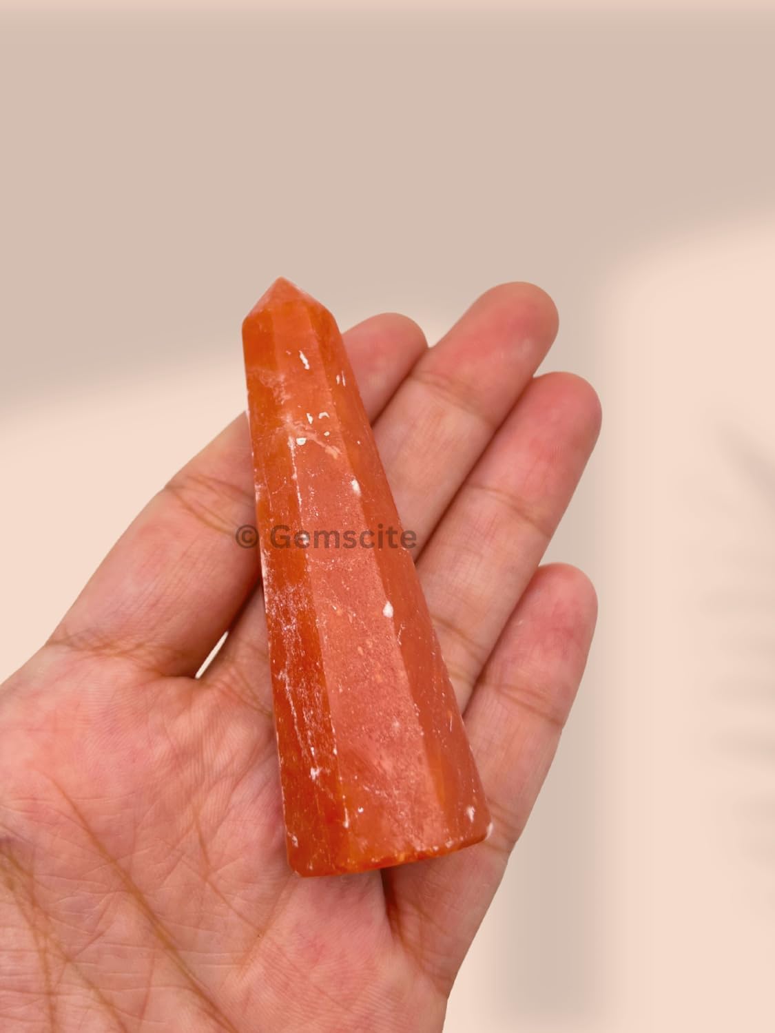 WholesaleGemShop 3 Inch (70 mm) Gemstones Orange Calcite Obelisk Tower Jumbo Facet Aura Rock Crystal Natural Polished Earth Wand Spirit