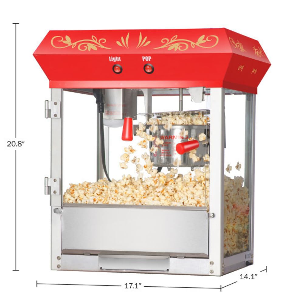 Popcorn Machine - 4oz Popper with Stainless-steel Kettle, Heated Warming Light, and Old Maids Drawer by Great Northern Popcorn (Red)