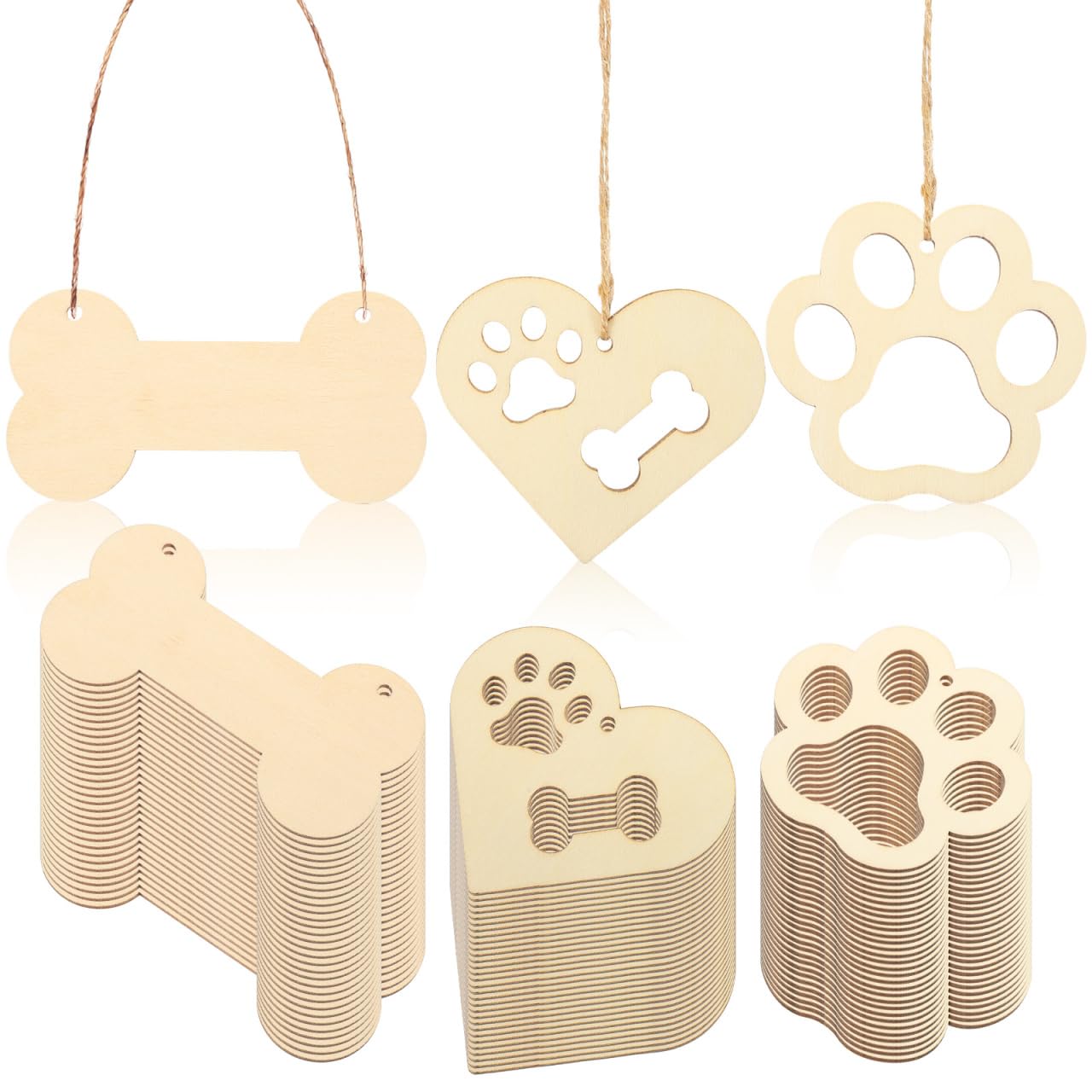 Healifty Wooden Heart Cutouts Ornaments: 34Pcs Love DIY Craft Wood Paw Pieces with 10M Rope for Valentine's Day Party Decorations and Autumn Creative Handmade Ornaments