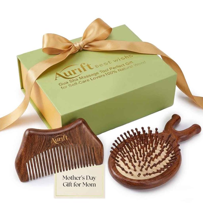 Mother’s Day Gift for Mom – Wooden Scalp Massager Brush & Comb Set, in Premium Gift-Ready Box – Natural Wood Head Massage Tool for Stress Relief, Relaxation & Self Care Gift for Women