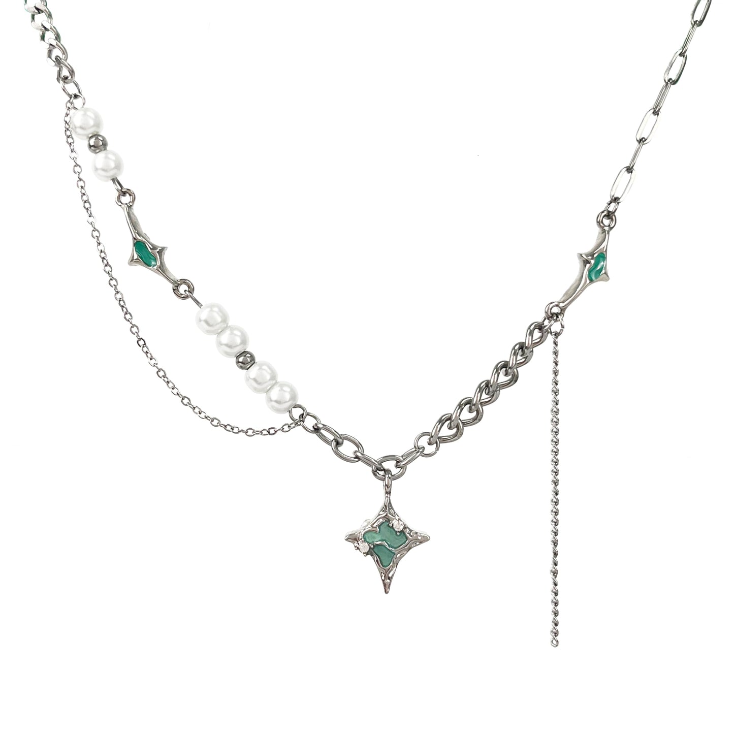 Y2k Irregular Starlight Necklace for Women Spliced with Tassel Pearl Jewelry Collar Chain Women 17.71 Inch