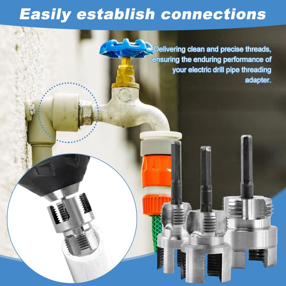 3Pcs Pipe Threading Tool,PVC Pipe Threader Kit,Dual-Function Internal & External Pipes Threading Tool for 1/2",3/4",1" Plastic Pipes,with 2 rolls PTFE Tape & 1 pair Gloves,for Home Repair