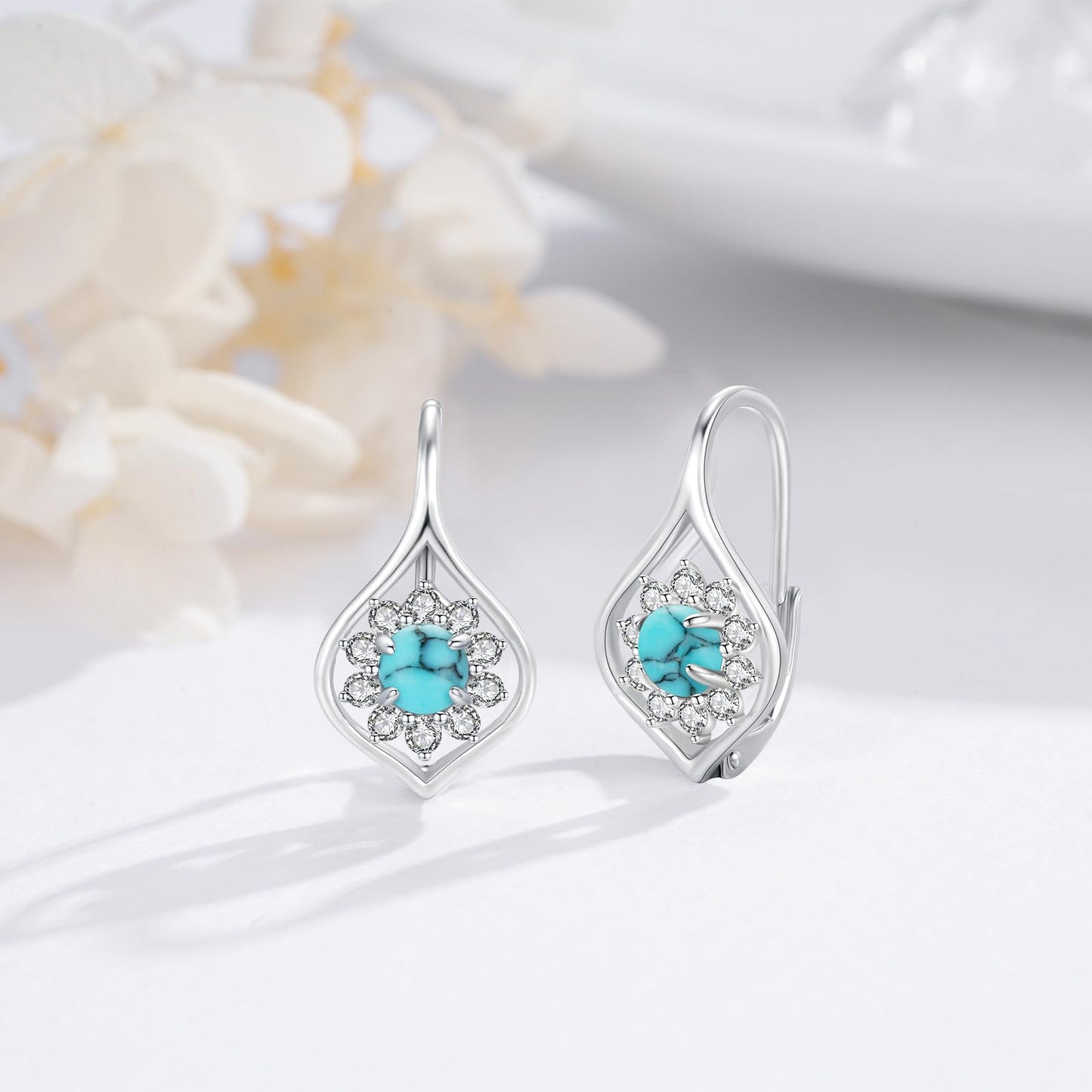 Turquoise Earrings 925 Sterling Silver Turquoise Bohemia Leverback Earrings Jewelry for Women Hypoallergenic Earrings for Sensitive Ears