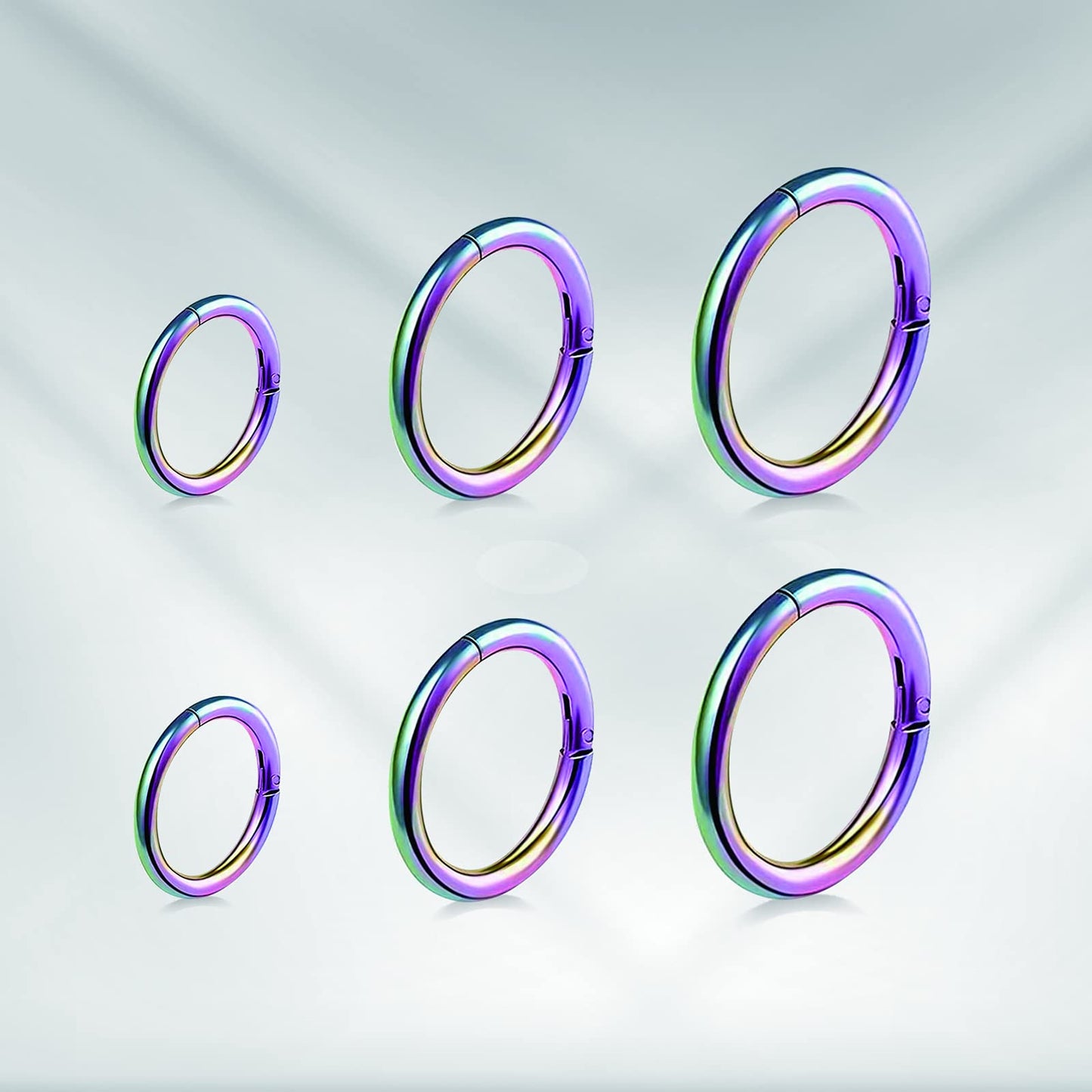 BOGKU 6pcs G23 Titanium Septum Rings Hinged Nose Ring Hoops for Women Men 16G Cartilage Hoop Earrings Body Piercing Jewelry Lip Rings - Diameter 6mm/8mm/10mm