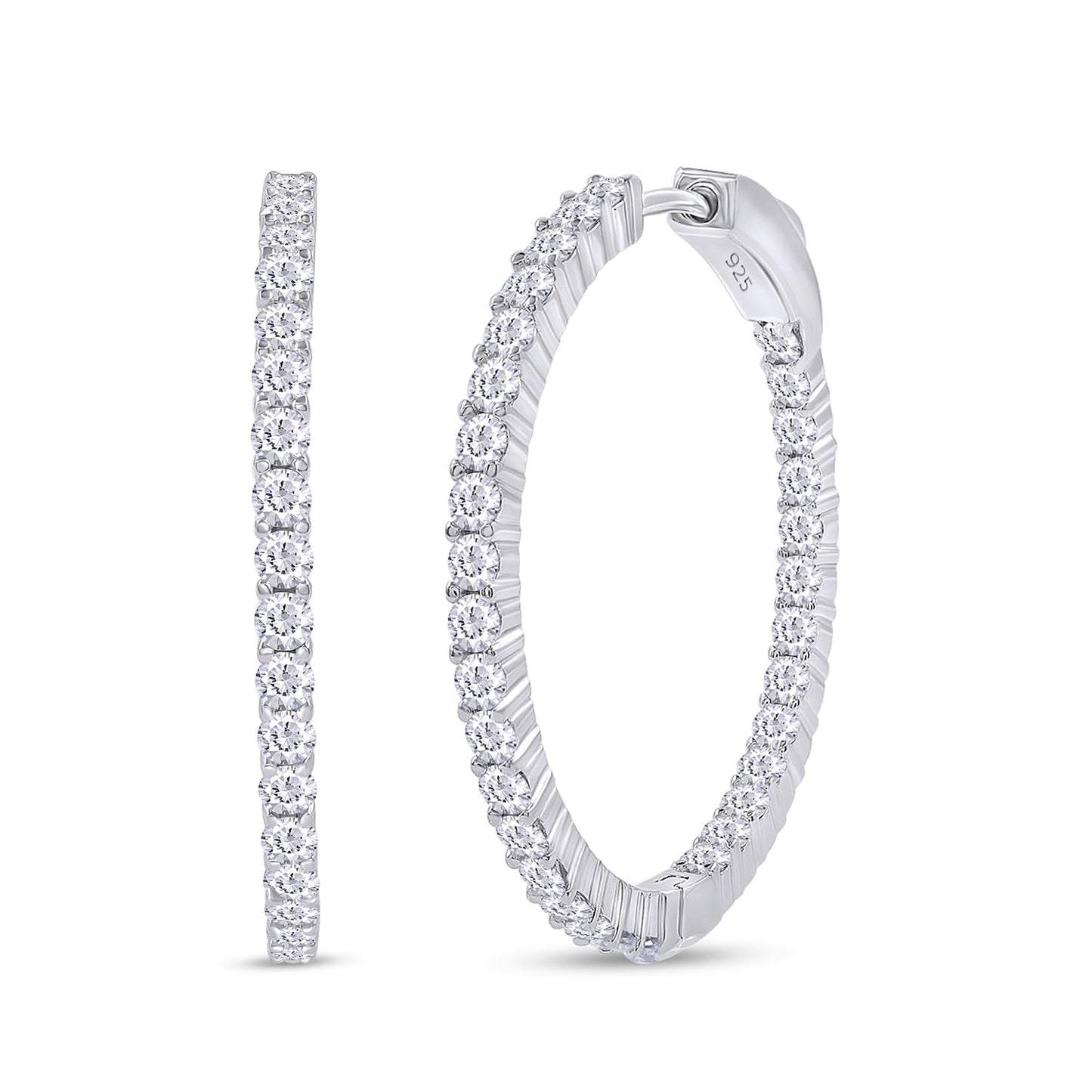 Inside Out Hoop Earrings for Women Round Lab Created Moissanite or Lab Grown Diamond Hoops in 14k Yellow Gold Plated 925 Sterling Silver Fine Jewelry