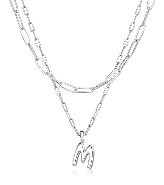adoyi Silver Initial Necklace for Women 14k Gold Plated Layered Bubble Letter Necklaces Trendy Jewelry Chain Name L Pendant Necklace Stack Birthday Valentines Gifts