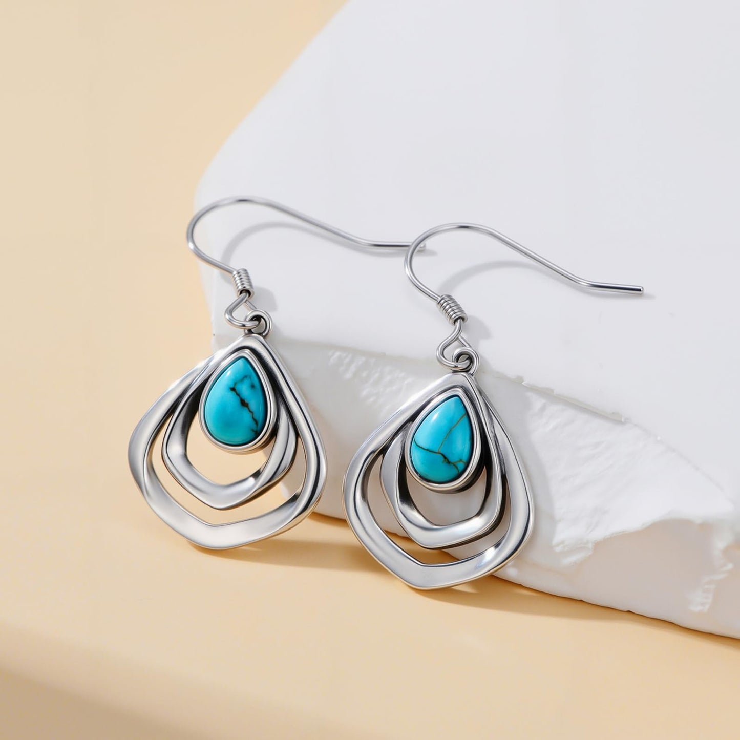 Eetaitai Turquoise Earrings 925 Sterling Silver Boho Earrings Blue Vintage Native American Jewelry Western Jewelry Dangle Earrings Mothers Day Gifts for Mom Wife Sister