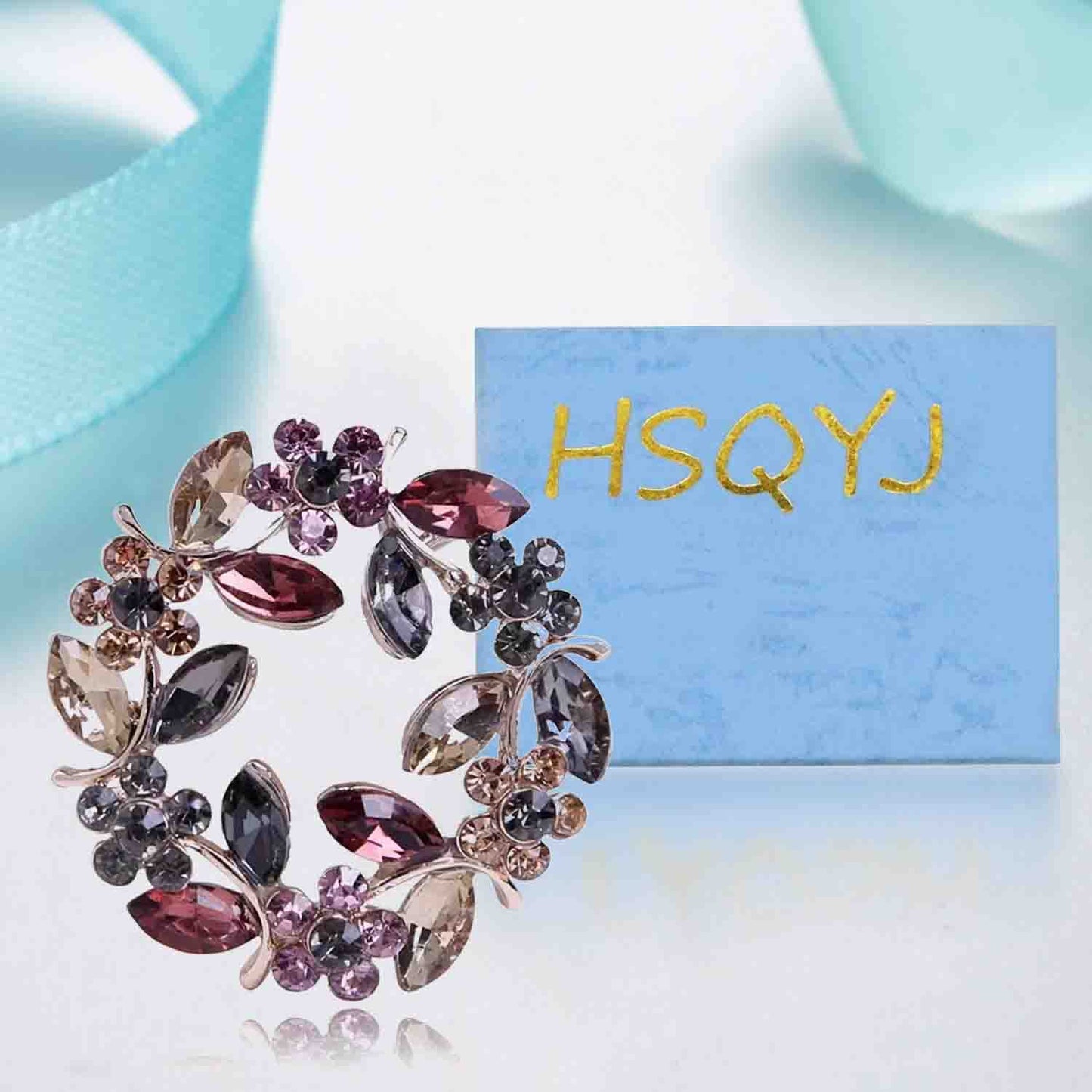 Gold Olive Branch Wreath Flower Crystal Brooches Pins Fashion Beautiful Created Rhinestone Floral Brooch Good Idea for Party Dance Wedding Banquet for Elegant Women Girl (Olive Branch Wreath)