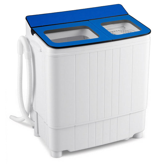 Giantex Portable Washing Machine, 18LBS Twin Tub Mini Compact Laundry Washer Spinner Combo with Drain Pump, 11Lbs Washer and 7Lbs Spinner for Apartments, RVs, Dorms, Blue+White