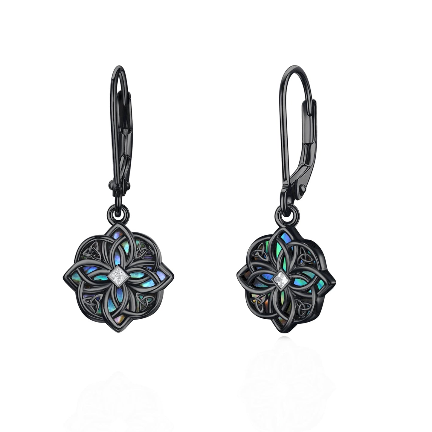 PARYFO Black Gold Celtic Knot for Women Witches Knot Dangle Earrings with Abalone Good Luck Irish Celtic Knot Vintage Dangles for Women