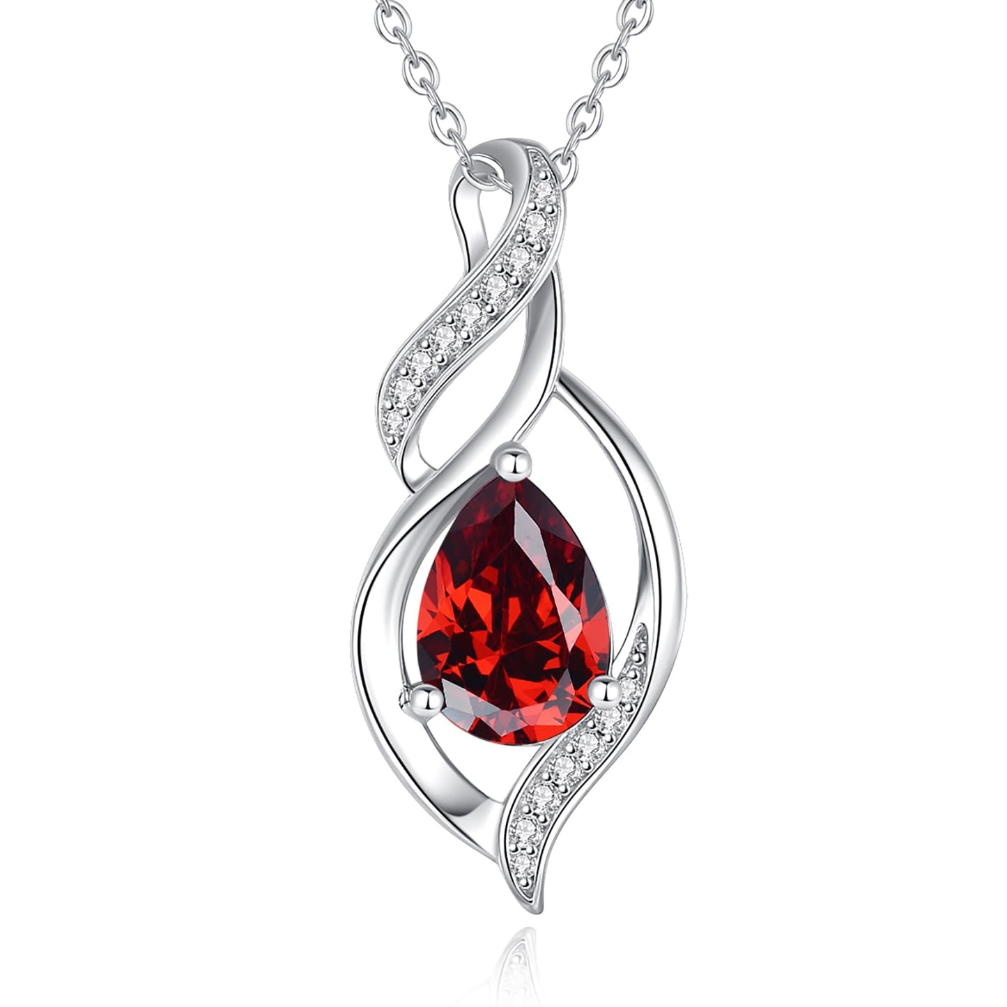 FANCIME January Birthstone Necklace for Women Garnet Teardrop Necklace Sterling Silver Infinity Love Birthday Gifts for Mom Women, 16"+2" Inches