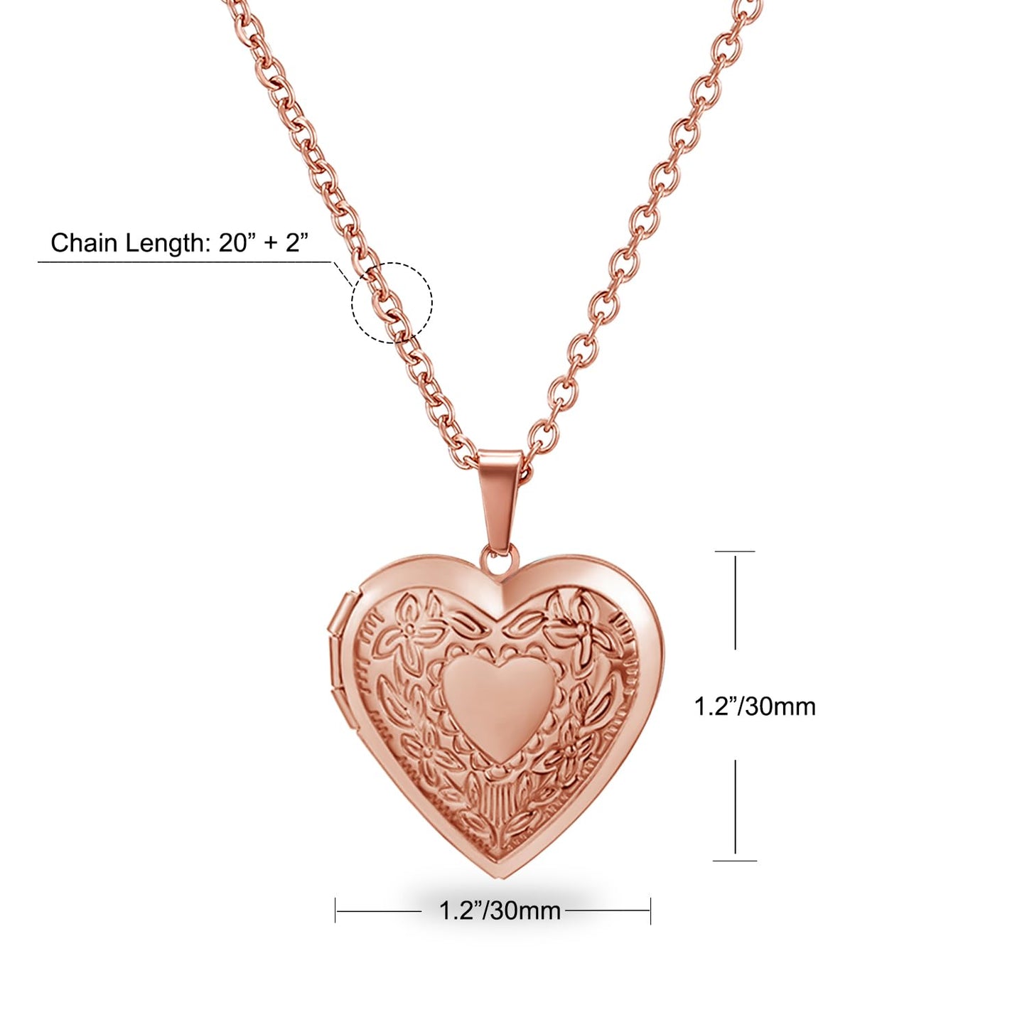 PHOCKSIN Rose Gold Heart Locket Necklace Flower Engraved Personalized Love Heart Necklace that Holds Pictures Customized Gifts Locket Necklaces for Women
