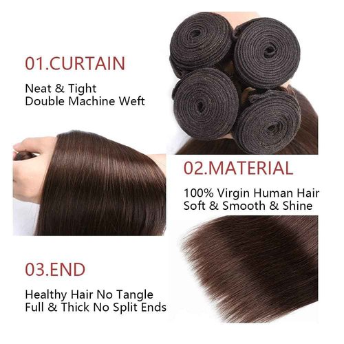 Giginger Brazilian Human Hair Bundles 24 26 28 Inch Chocolate Brown Straight Human Hair Bundles Brazilian Unprocessed Virgin Quick Weave Hair for Black Women