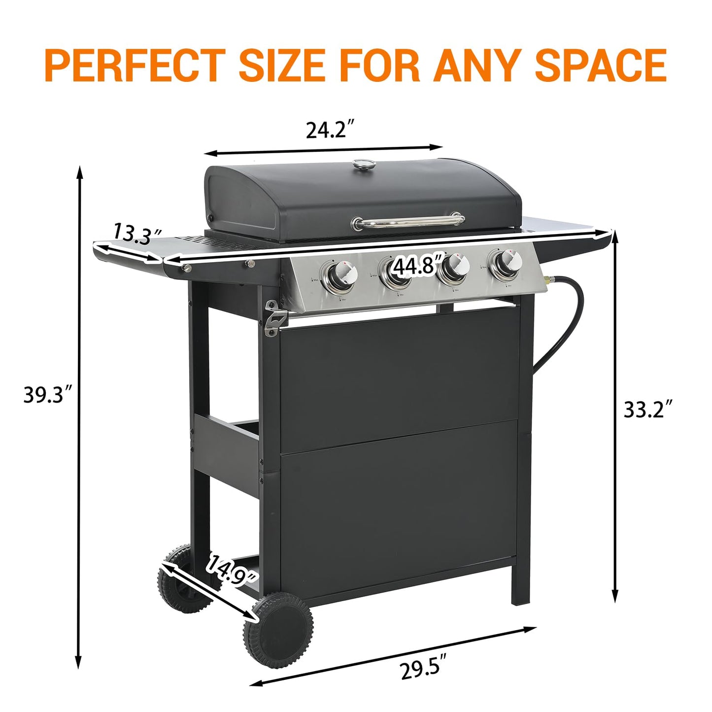 EUHOME 4-Burner Gas Grill with Side Burner & Cover, 51000 BTU Stainless Steel Outdoor BBQ Grill, 452 sq.in Cooking Area, Ideal for Backyard, Patio Large Gatherings