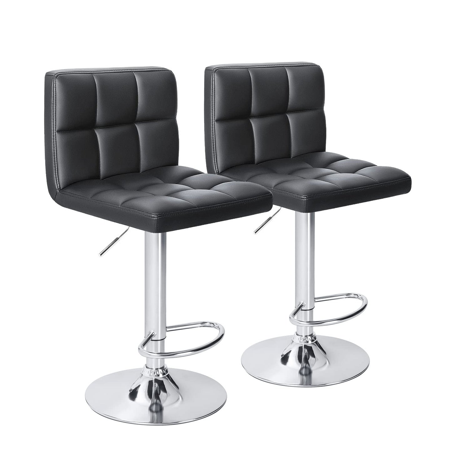 Homall Bar Stools Modern PU Leather Adjustable Swivel Barstools, Armless Hydraulic Kitchen Counter Bar Stool Extra Height Square Island Barstool with Back Set of 2 (Leather, Black)