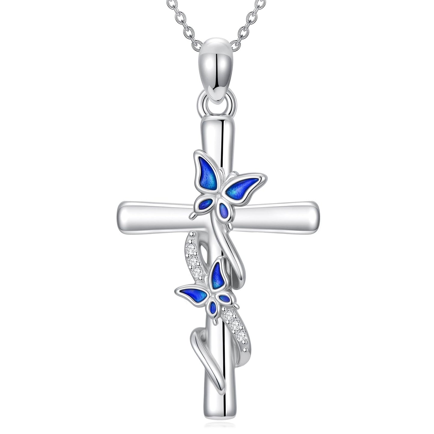 YYB Valentines Day Gifts for Women Cross Necklace 925 Sterling Silver Butterfly Necklace Pendant Butterfly Cross Pendant Gifts for Women