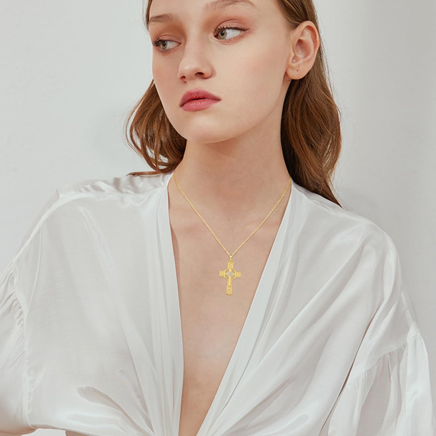 YEESIA Cross Necklace for Women 925 Sterling Silver Gold Plated Sun Crucifix Pendant Necklace Celtic Cross Jewelry Mothers Day Gifts for Women Wife Sister