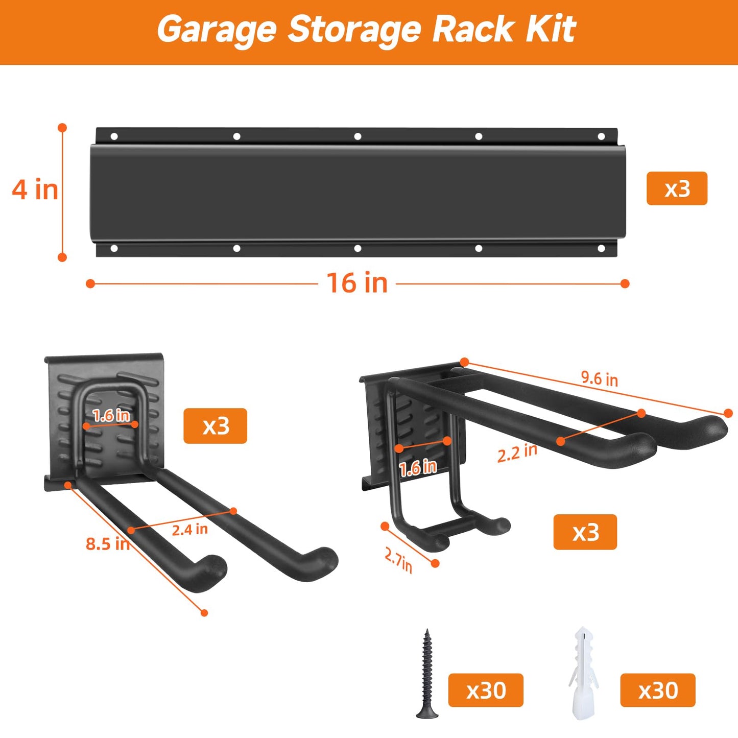 WEZAFO Garden Tool Organizer Wall Mount, Heavy Duty 48 Inches Garage Organization and Storage Racks for Yard Tools with 6 Hooks, Tool Hangers Holders for Hanging Folding Chair, Rake and Shovel