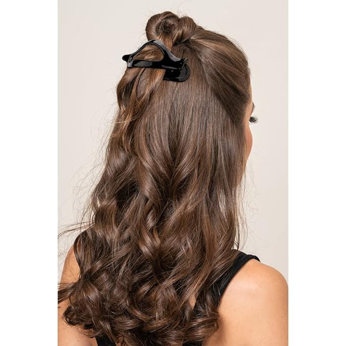 Black Hair Barrettes - Alligator Claw Clips, 3 French Lay Down Duck Billed Clips for Thin Hair