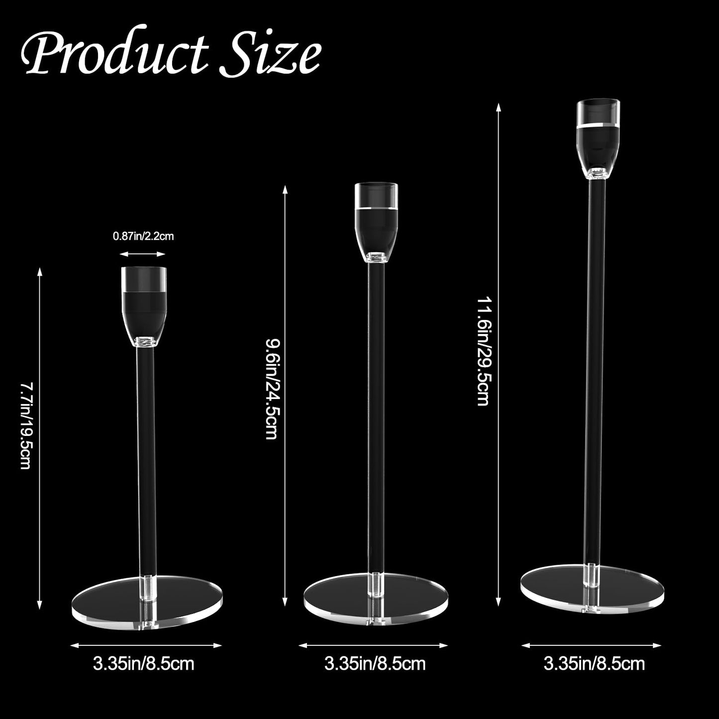 2 Sets Candlestick Holders 3 Piece Set Taper Candle Holder with Different Heights Ideal for Table Decor Party Home Decoration Fits 0.87" LED Stick Candles"
