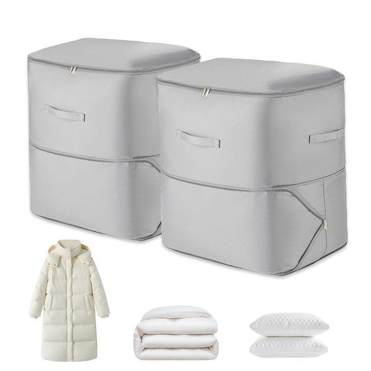 2Pcs Super Space Saving Self Compression Organizer, Quilt Storage Bags, Self Compression Storages Bags, Storage Bags for Quilts, Sweaters, Blankets (grey)