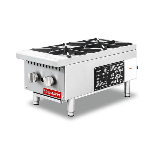 2 Burner Commercial Hot Plate, 12" Countertop Gas Stove Stainless Steel Natural Gas Range with Propane Conversion Kit Cooking Equipment for Restaurant Kitchen-50000 BTU