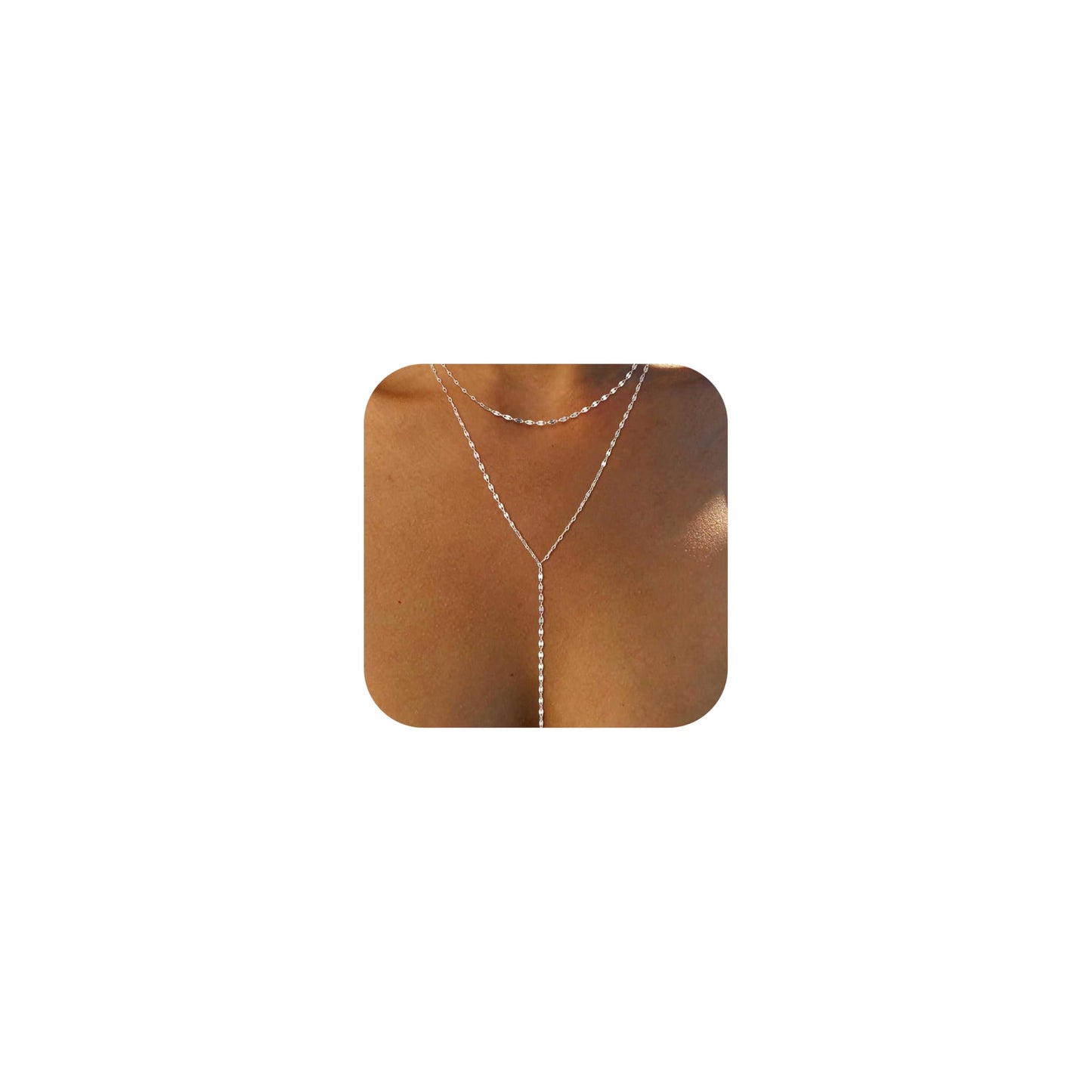 Fglqfam Lariat Necklace for Women, Dainty Long Necklaces, 14k Gold/Silver Plated Y-Shaped Drop Chain Necklace, Simple Layered Necklaces, Trendy Jewelry Gifts