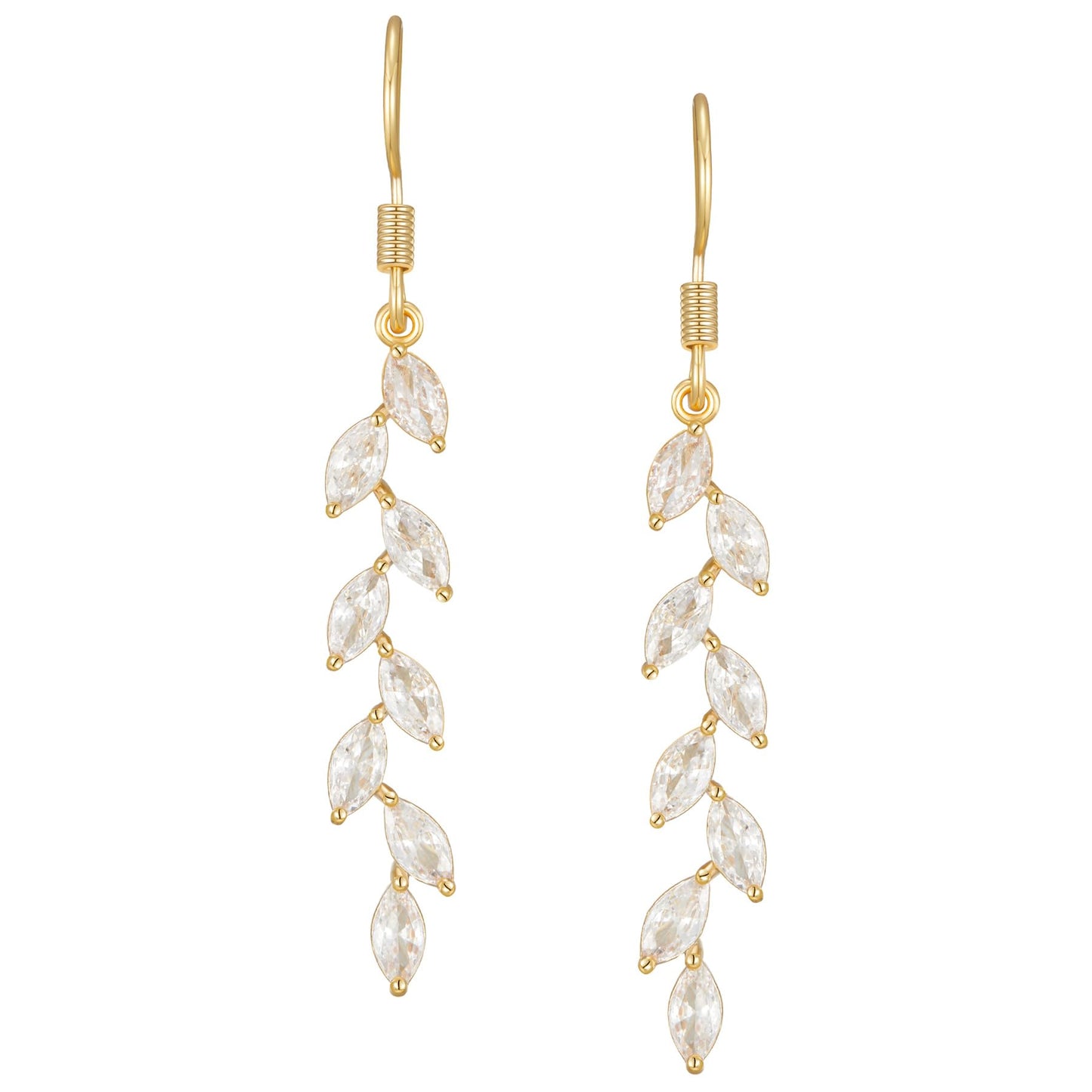 SWEETV Marquise Wedding Dangle Earrings for Brides Bridesmaid, Crystal Long Bridal Earrings for Women Prom (Gold)