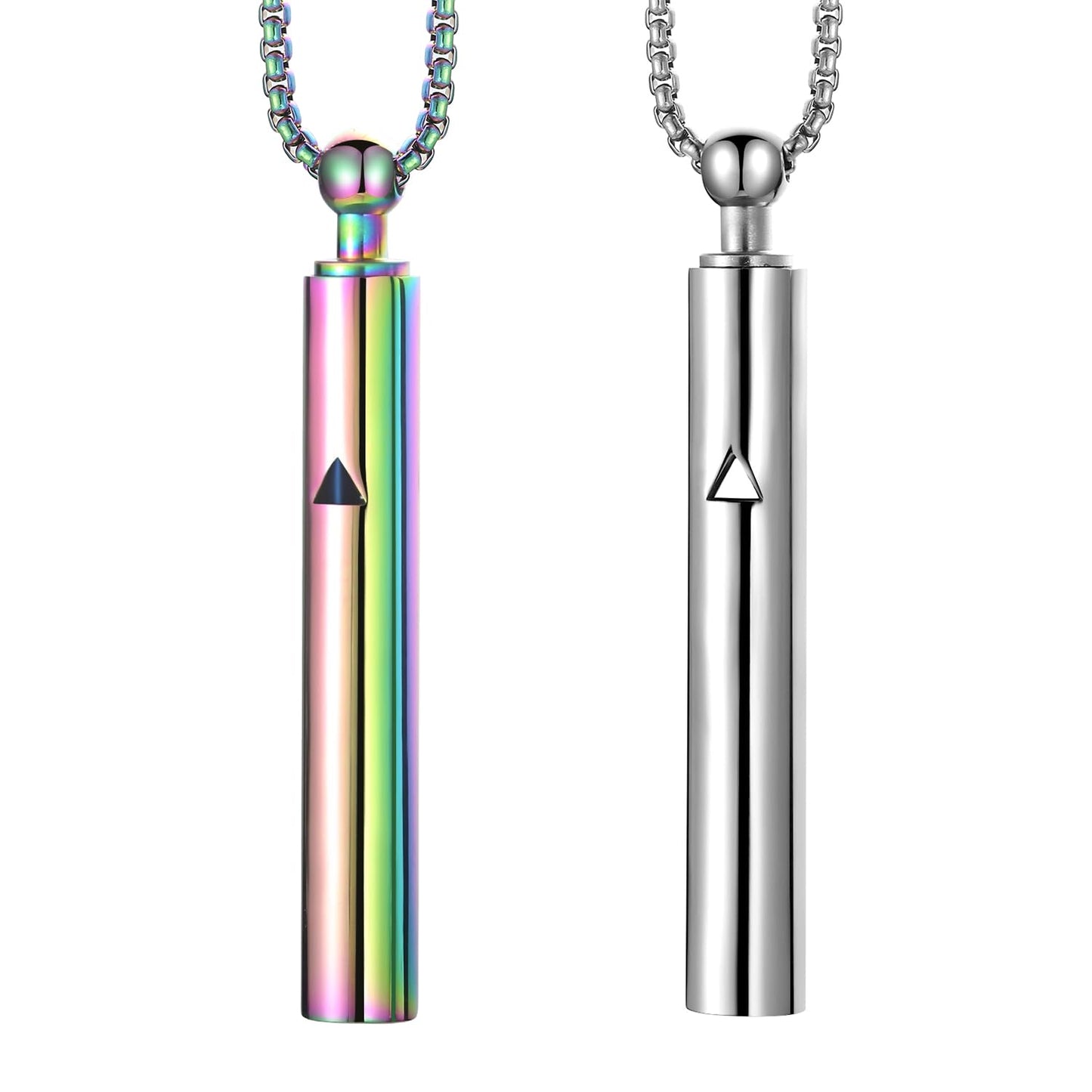 Anxiety Breathe Easy Necklace Mindfulness Breathing Necklace Breathlace Stainless Steel Pendant for Natural Calm & Stress Relief (Steel+Rainbow T)
