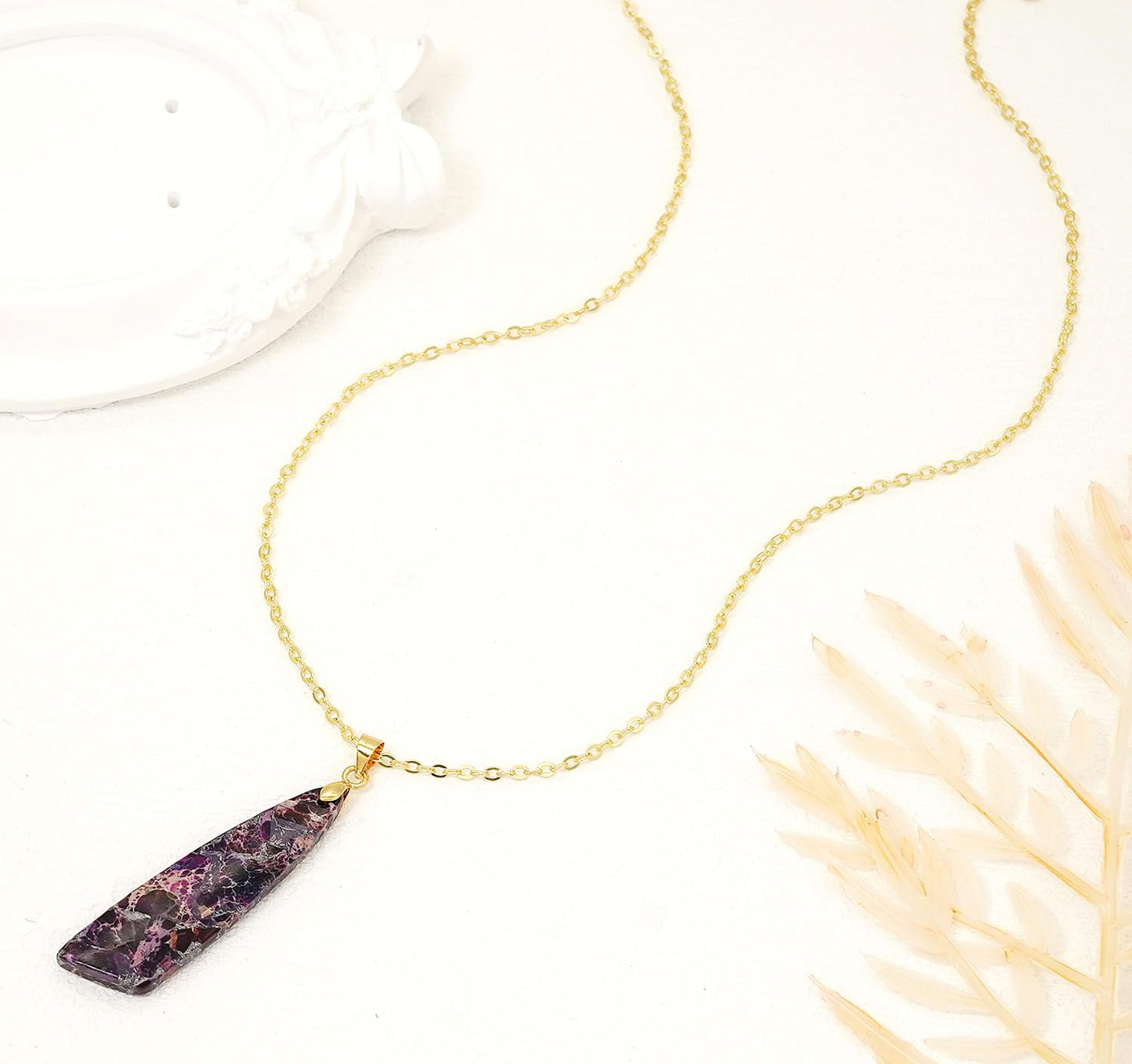 Wovanoo Nature Stone Necklaces for Women Boho Pendant Necklace 18K Gold Chain Necklaces Purple Gold