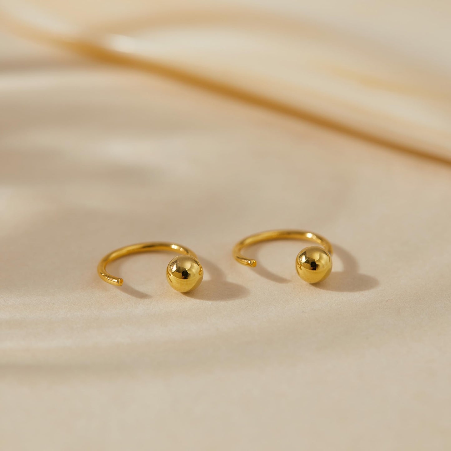 CHIC & ARTSY 4mm Half Hoop Earrings 18K Gold Plated 925 Sterling Silver Ball Huggies Hoop Earrings for Women Little Ball huggie Hoops Earrings
