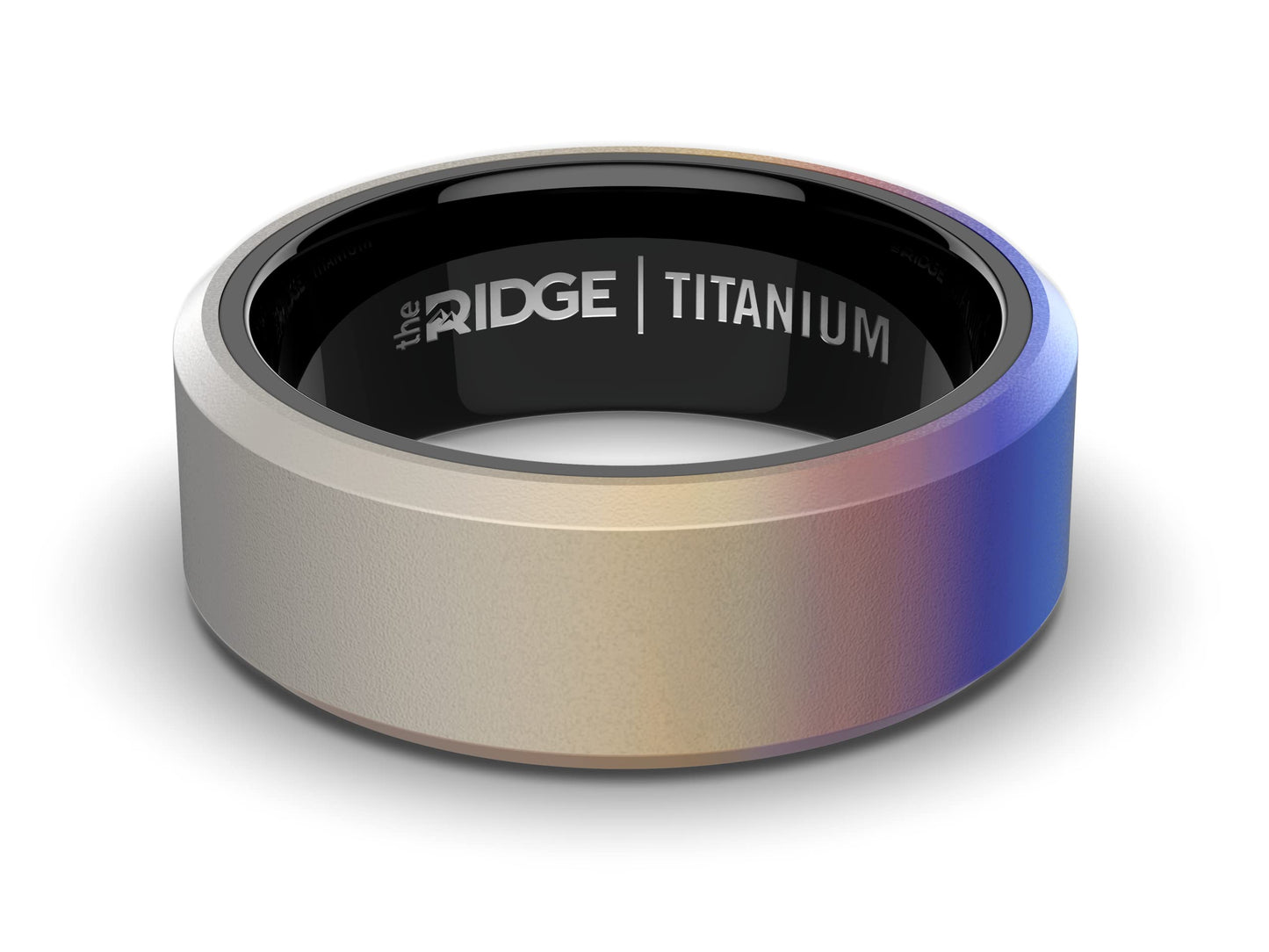 The Ridge Burnt Titanium Beveled Ring Comfort Fit Wedding Band - 12