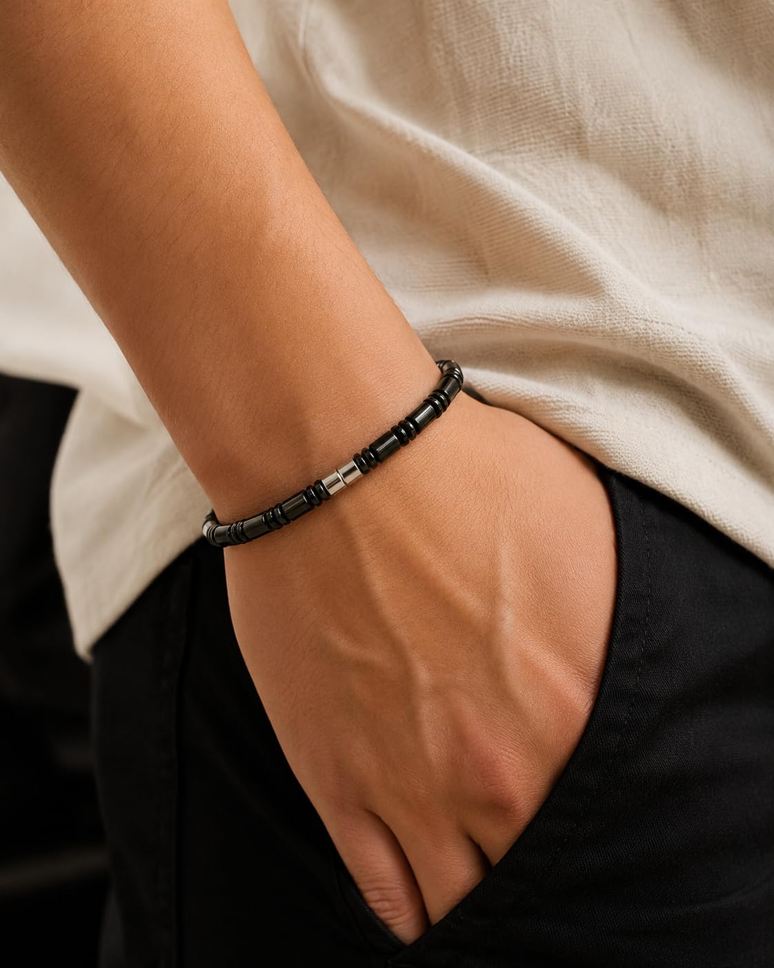 Accents Kingdom Men's Magnetic Hematite Cylindrical Bead Bracelet, 8.5"