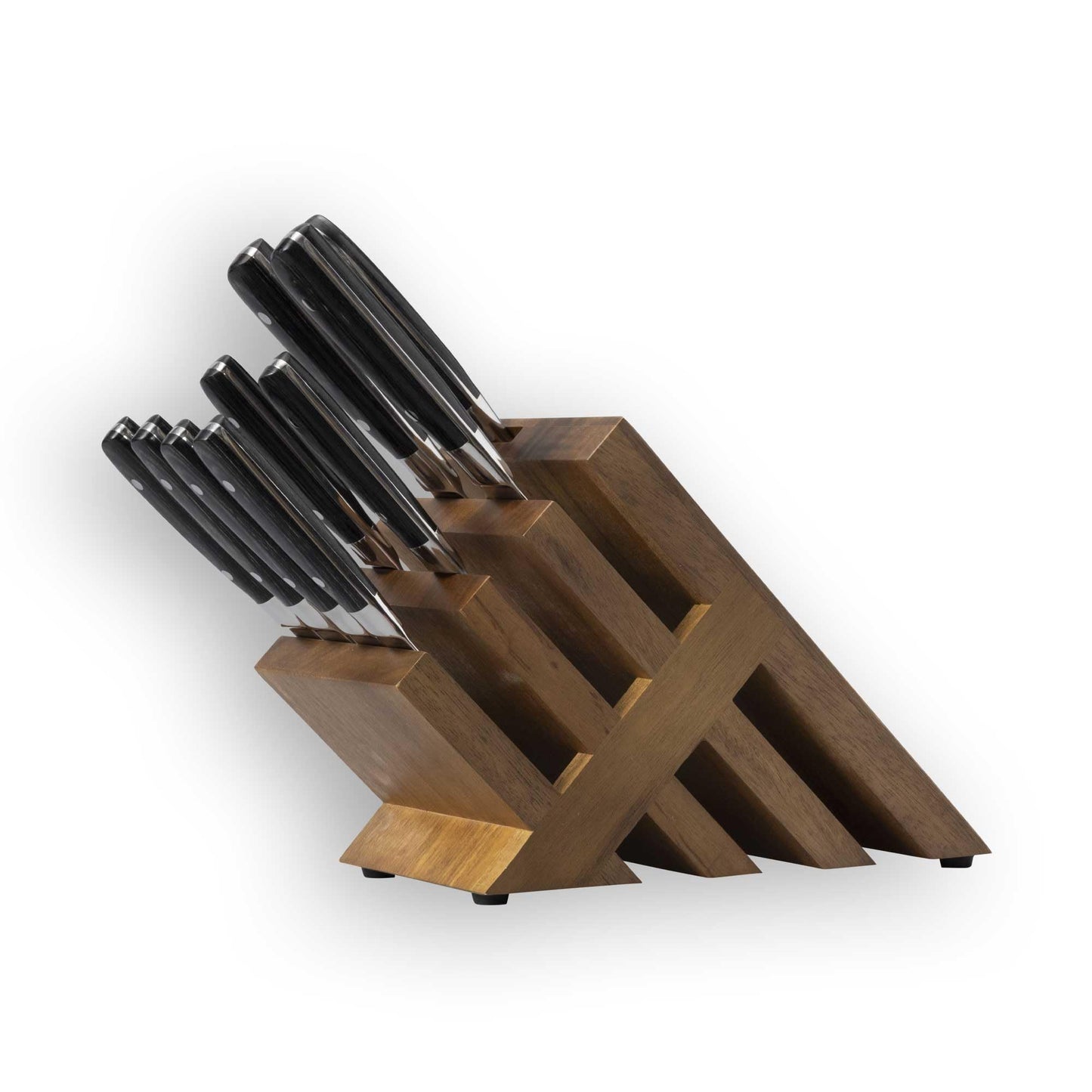 Messermeister Avanta Damascus 10-Piece Ebony Pakkawood Knife Block Set - Japanese Damascus Stainless Steel - 4 Speciality Knives, Heavy-Weight Fork, 4 Steak Knives & Magnetic Knife Block