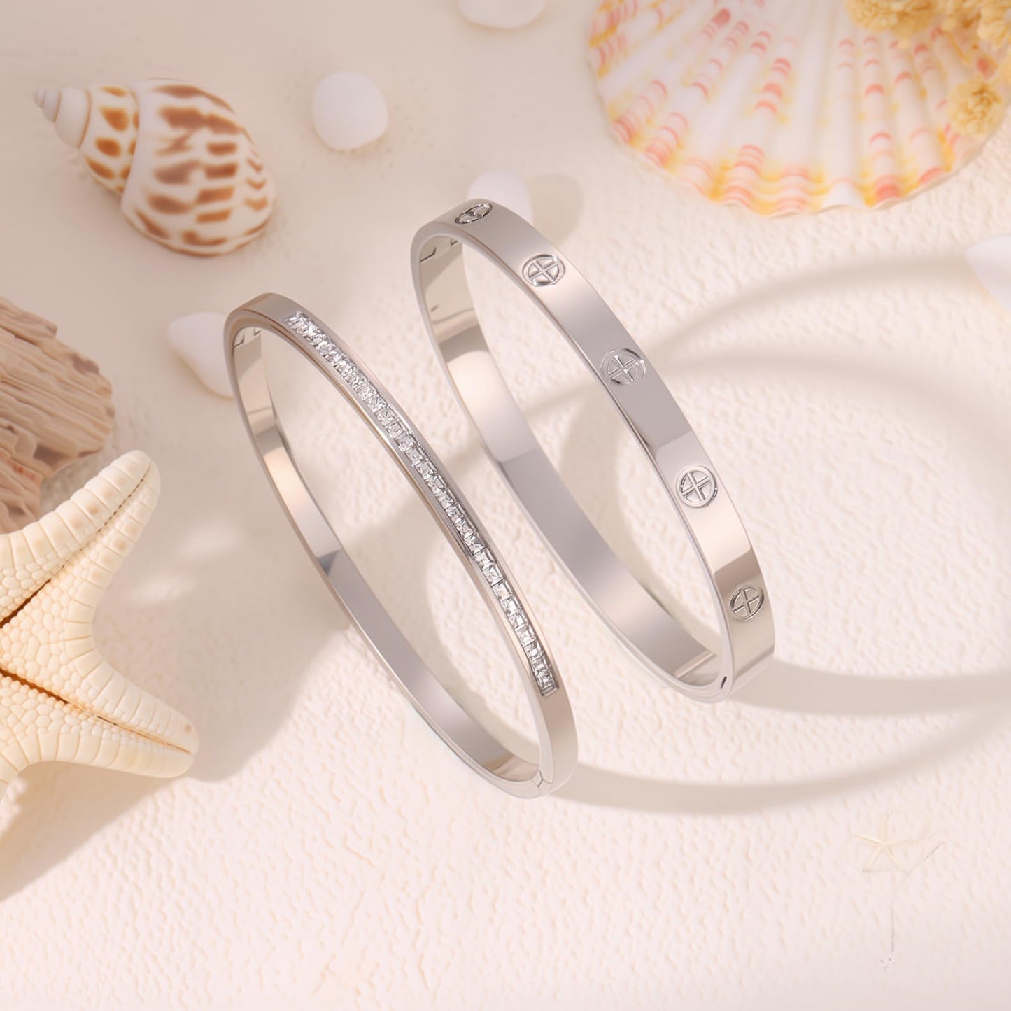 Camhanno Silver Bracelet Stack for Women - 2Pcs 18K Gold Plated Love Bangle Crystal Friendship Bracelet Jewelry,Mothers Day Valentines Birthday Christmas Jewelry Gifts for Mom Her Wife Grandma.