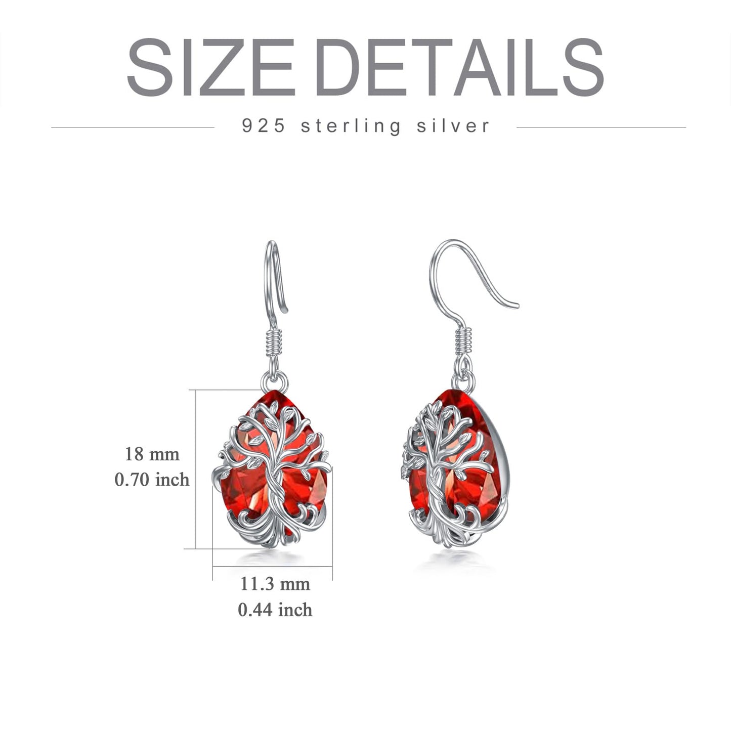 TOUPOP Ruby July Birthstone Earrings Sterling Silver Teardrop Tree of Life Earrings Family Tree Ruby Jewelry Birthday Mothers Day Gifts for Women Mom Her