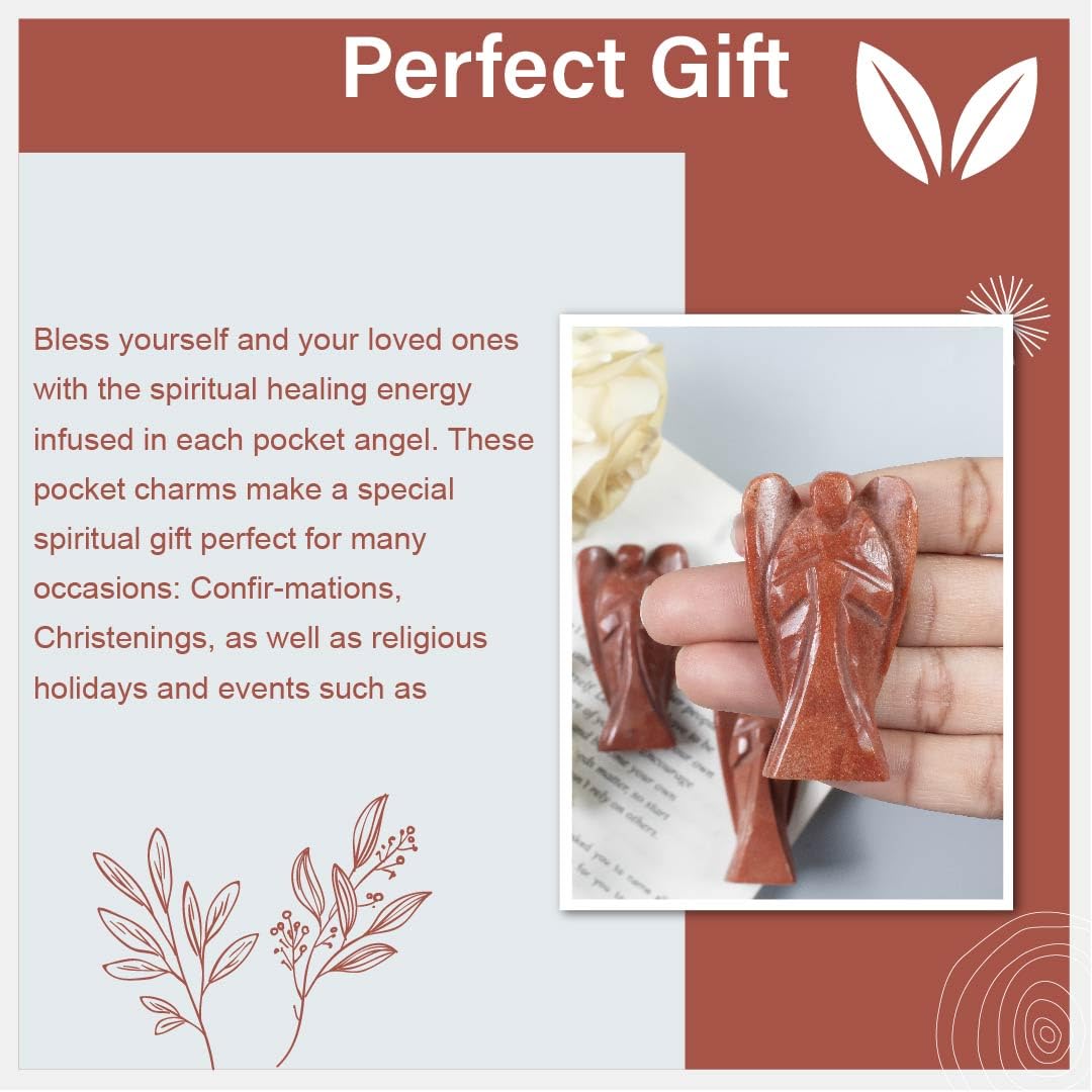 "Red Sand Jasper Gemstone Guardian Angel Healing Crystal, Hand Carved Pocket Angel Figurine - Crystals for Positive Energy, Handmade Mini Statue for Love, Peace & Healing, Natural Gemstone Figurine"
