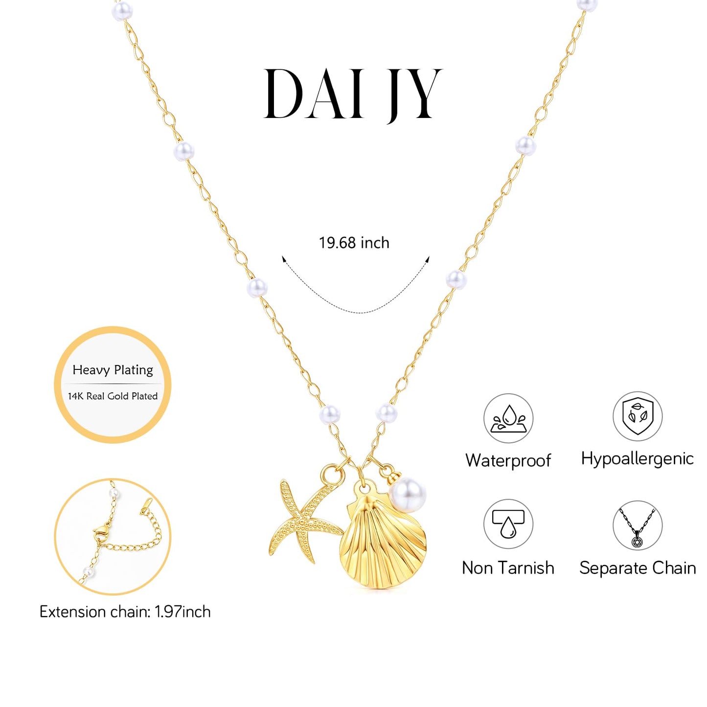 Seashell Necklace Beach Starfish Layered Necklaces for Women Non Tarnish Waterproof Gold Necklace Stack Dainty Paperclip Cute Shell Pearl Pendant Ocean Charm Trendy Summer Beach Vacation Jewelry Gift (Starfish&Shell&Pearl)