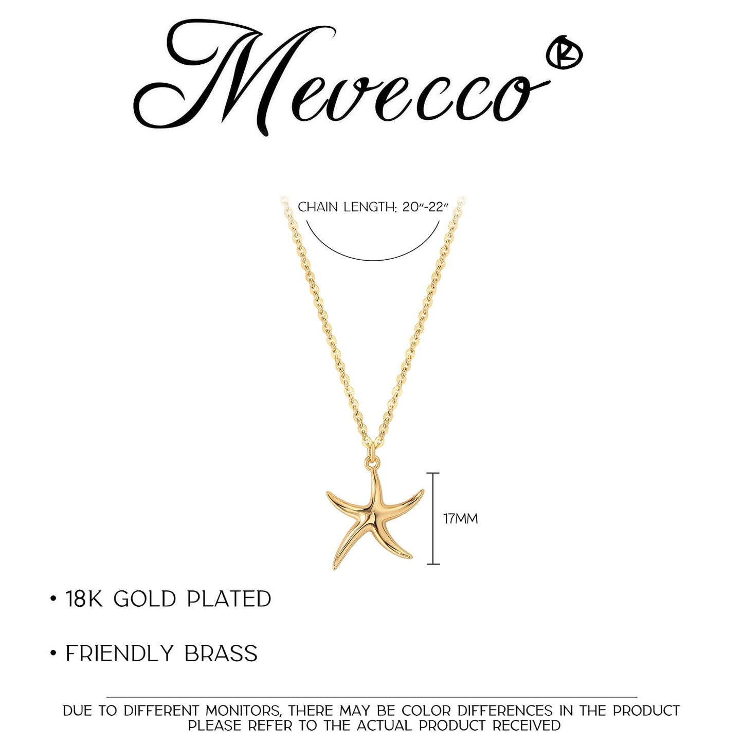 MEVECCO Dainty Gold Star Pendent Necklace for Women 18K Gold Plated Beach Cute Starfish Necklace Boho Handmade Ocean jewelry