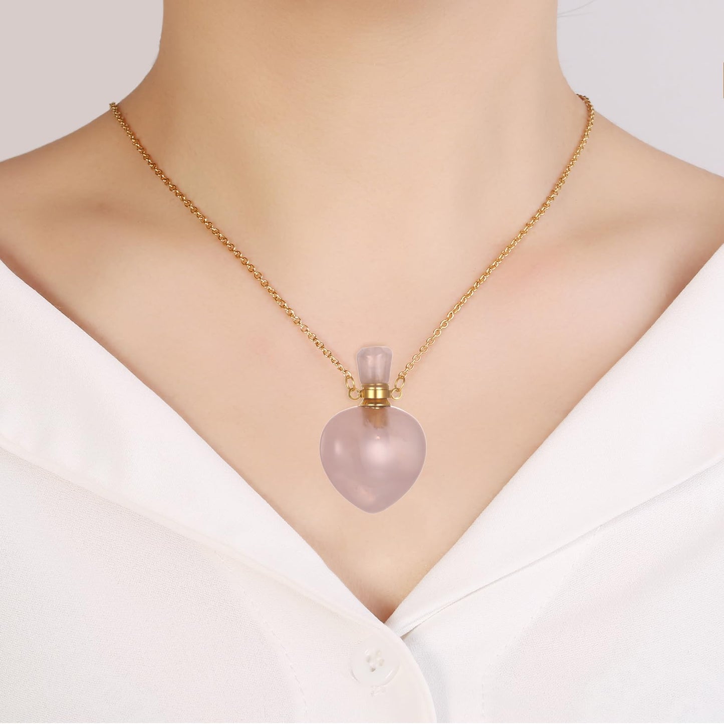STEFWD Natural Crystal Cremation Jewelry For Ashes - Heart Urn Necklace Hold Loved Ones/Pet Ashes Keepsake Memorial Pendant For Women (Pink)