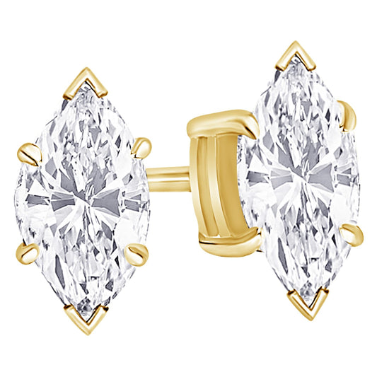 18K Yellow Gold 0.5 Carat Marquise Shape LAB GROWN Diamond IGI Certified Stud Earrings for women 4 Prong Push Back (E/F Color VS2/SI1 CLARITY)