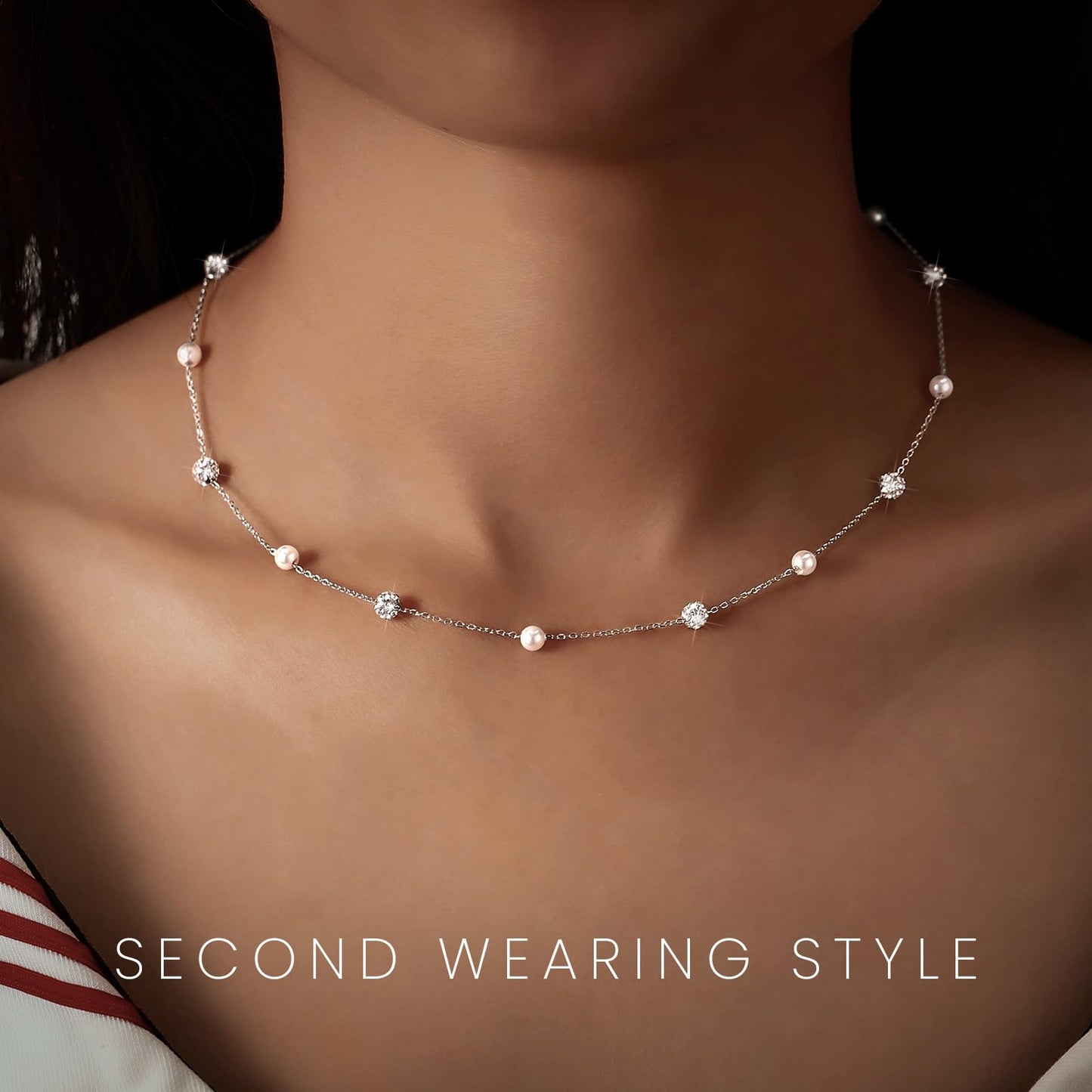 UTISUVIKO Lariat Necklace for Women,Dainty Long 14K Gold Plated Y-Shaped Pearl Necklace 925 Sterling Silver Cubic Zirconia Crystal Ball Sparkle Necklace for Mother Daughter Wedding Valentine’s Day Jewelry