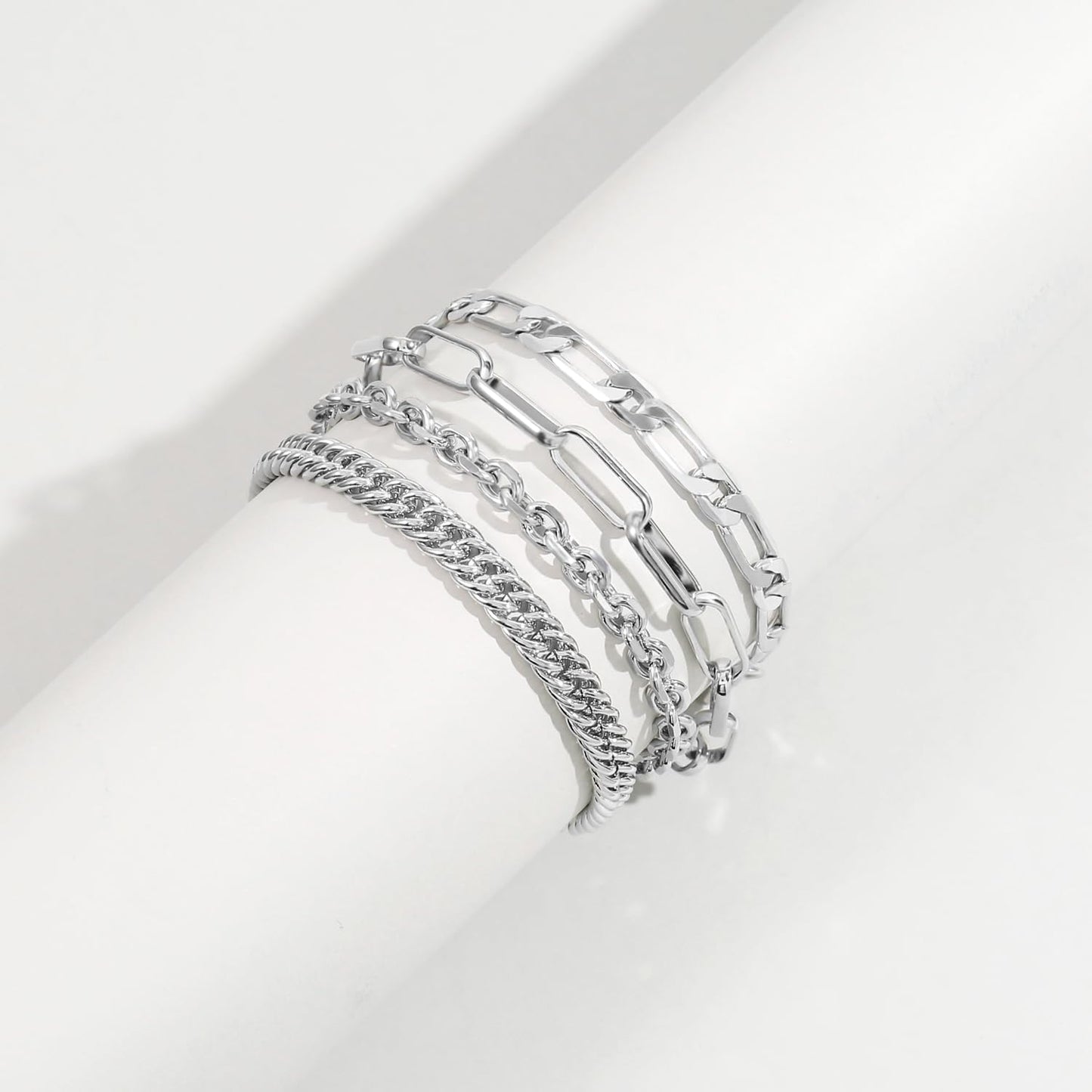 Silver Chain Bracelets Set For Women,Dainty Chunky Link Layered Paperclip Rope Chain Stake Bracelet Sets Fashion Trendy Jewelry For Women