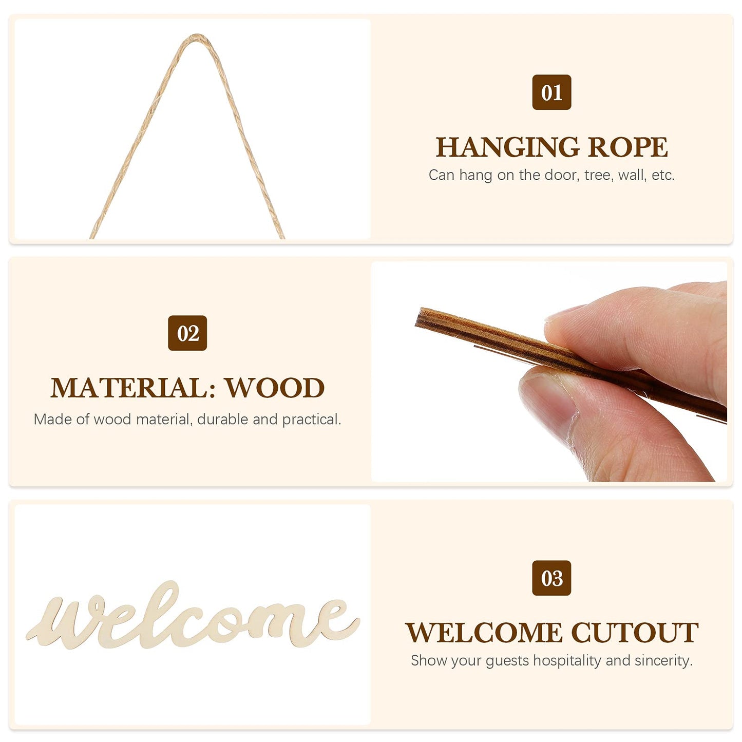 5pcs Wooden Welcome Cutout, Welcome Letters for Wood Sign, for Home Porch Restaurant Bar Decor 14.56 Inch Durable Wall Hanging Ornament