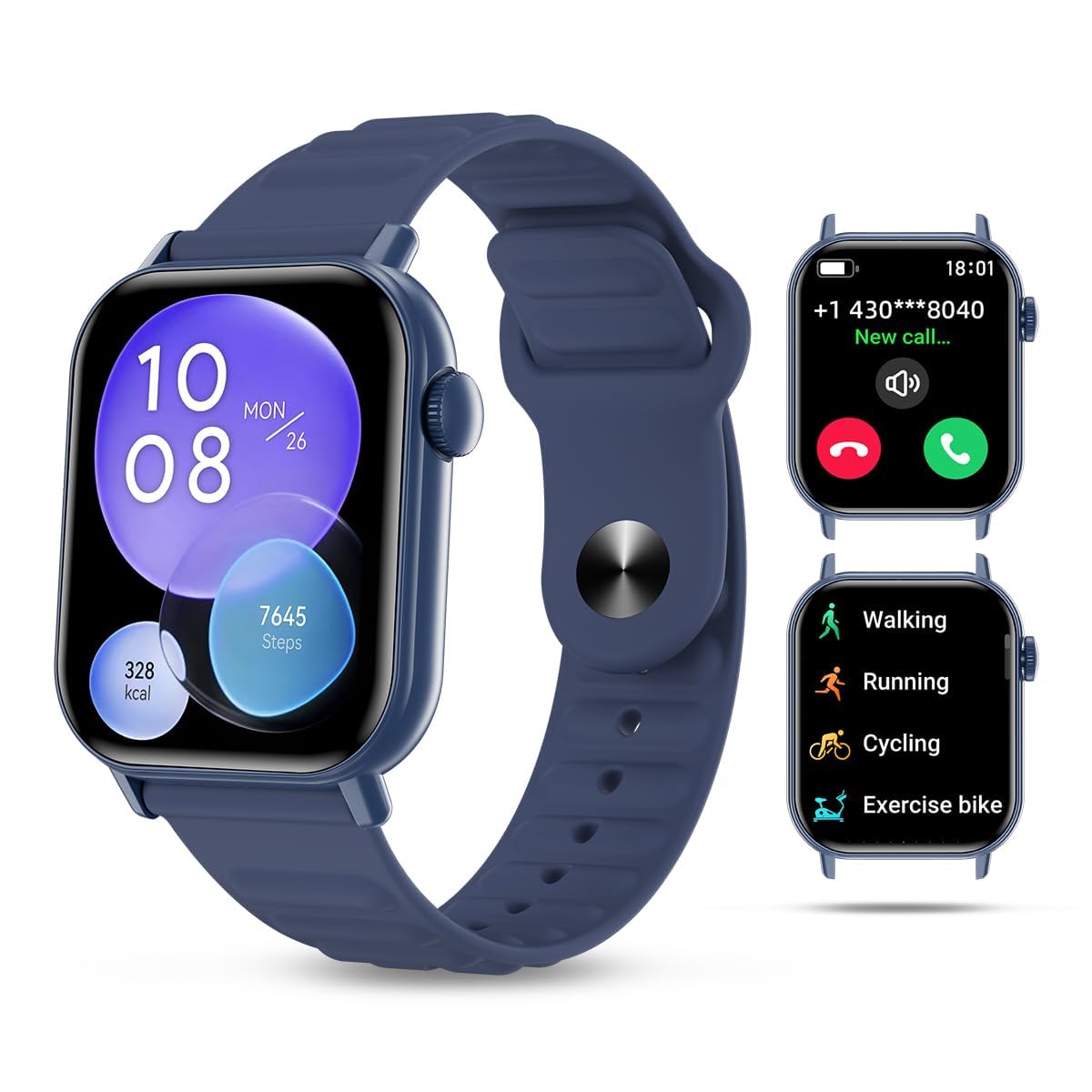QTLLBT Smart Watch Sports Pedometer, Fitness Tracker Bluetooth Call Heart Rate Blood Oxygen Sleep Monitor,100 Sports Modes Waterproof for iOS Android Men's Women's Smart Watch (Blue)