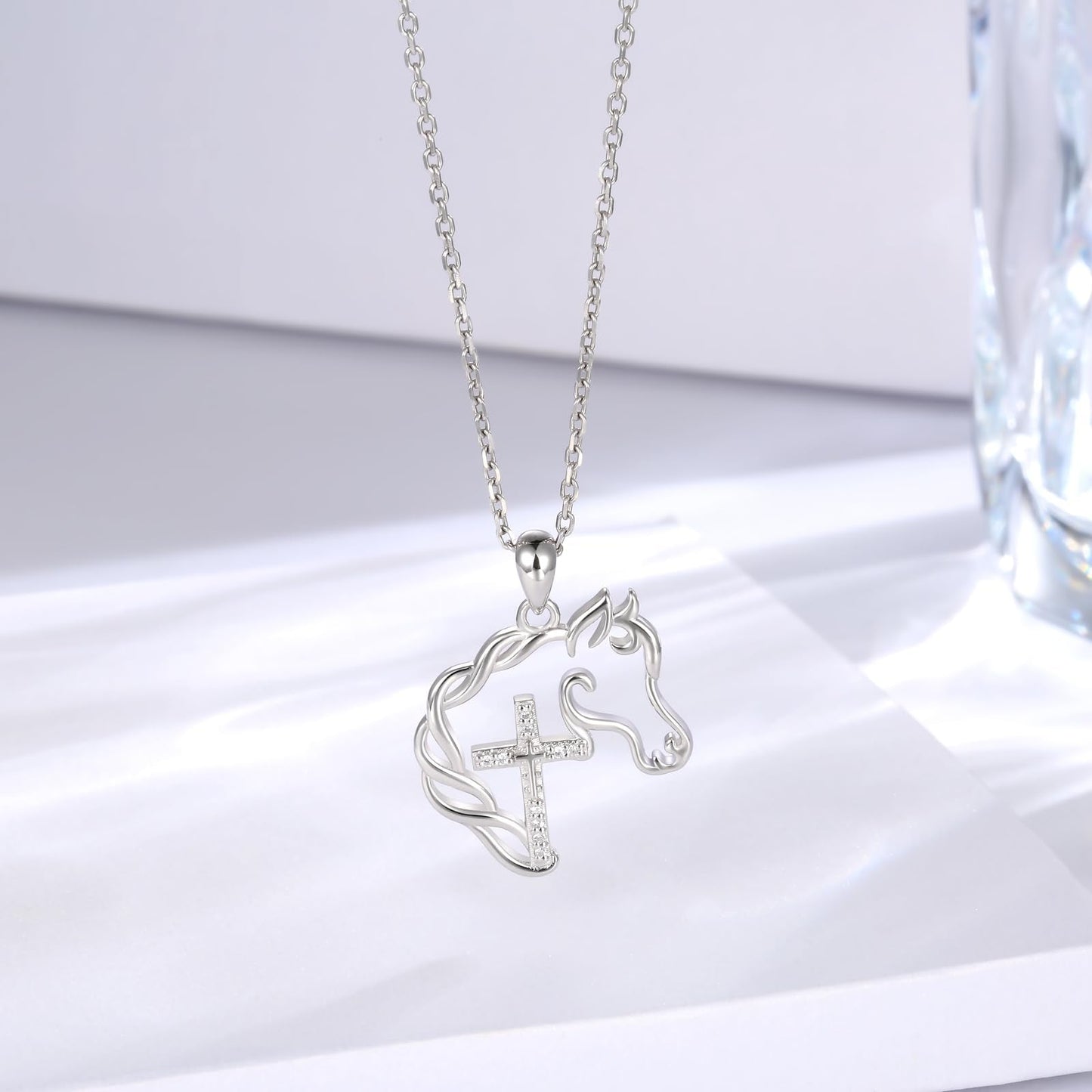 925 Sterling Silver Cross Horse Necklace Pendant Jewelry Gifts for Women