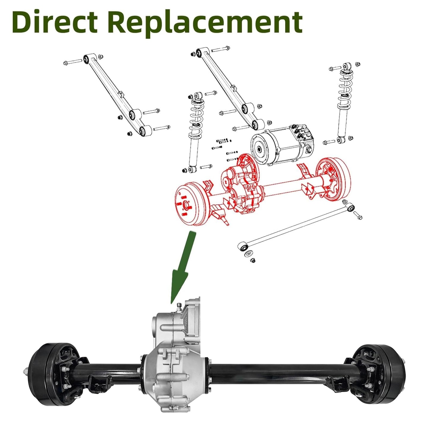 1027717-01 Rear Axle Assembly with Brake Drum 10 Teeth for 1998-Up Club Car DS for 2004-Up Club Car Precedent Electric with Graziano Transaxle Replace# 102771701