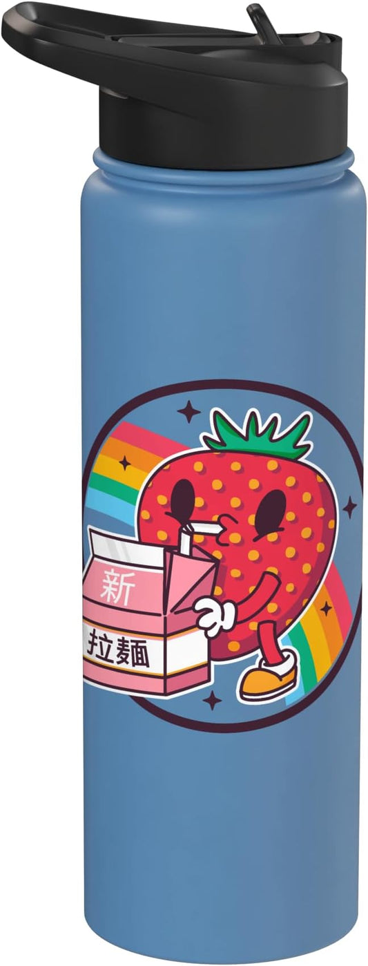 Strawberry Milk Carton Kawaii Retro Rainbow Anime Stainless Steel Insulated Water Bottle